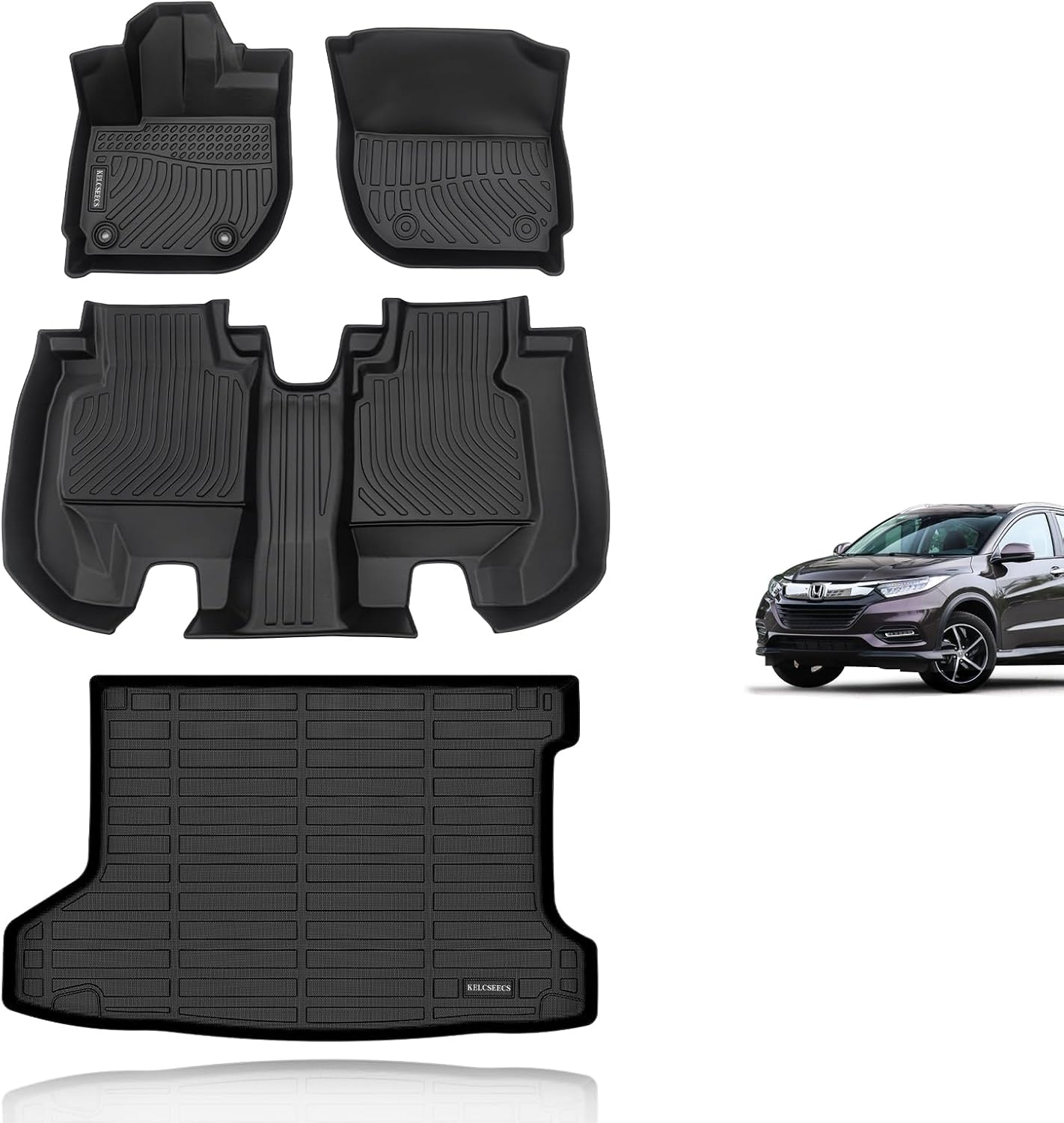 KELCSEECS Floor Mats & Cargo Liner Custom for 2016 2017 2018 2019 2020 2021 2022 Honda HR-V (AWD Model) Car Mats Cargo Mat Trunk Mat Honda HRV All Weather Floor Mats Trunk Liner Accessories