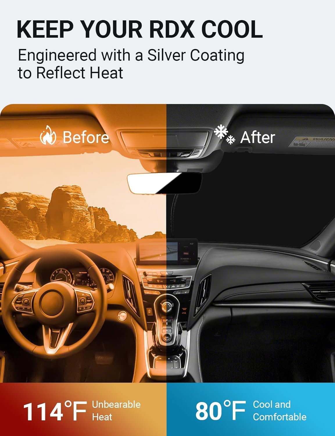 Proadsy for Acura RDX 2019-2024 2025 Windshield Sun Shade 4-Layer Foldable Front Sunshade Protector Sun Visor Blocks UV Rays Keep Car Cooler