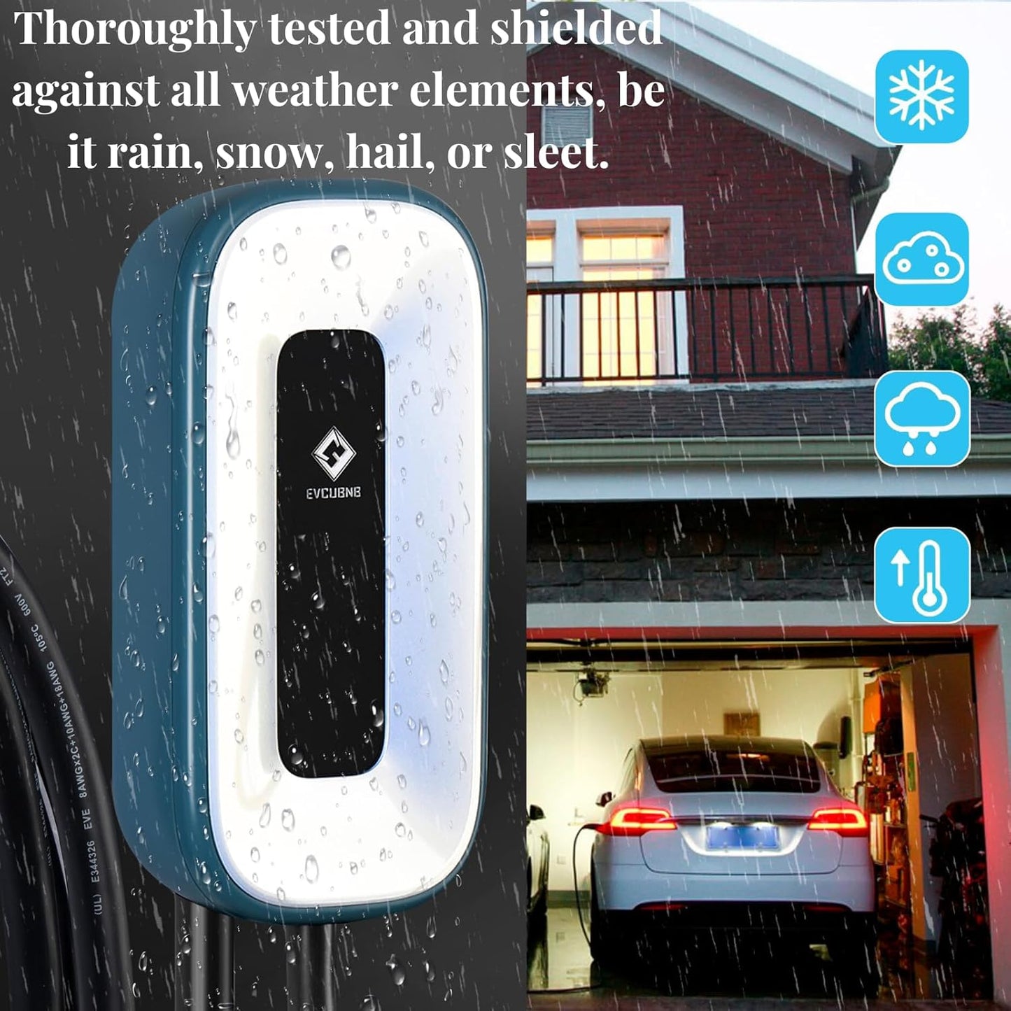 EV Charger Level 2，50 Amp Charge Station, 240V,Indoor/Outdoor EVSE, 25Ft Cable Level 2 ev Charger, 2.4GWiFi/APP/RFID Card (NEMA14-50 Plug or Hardwired)