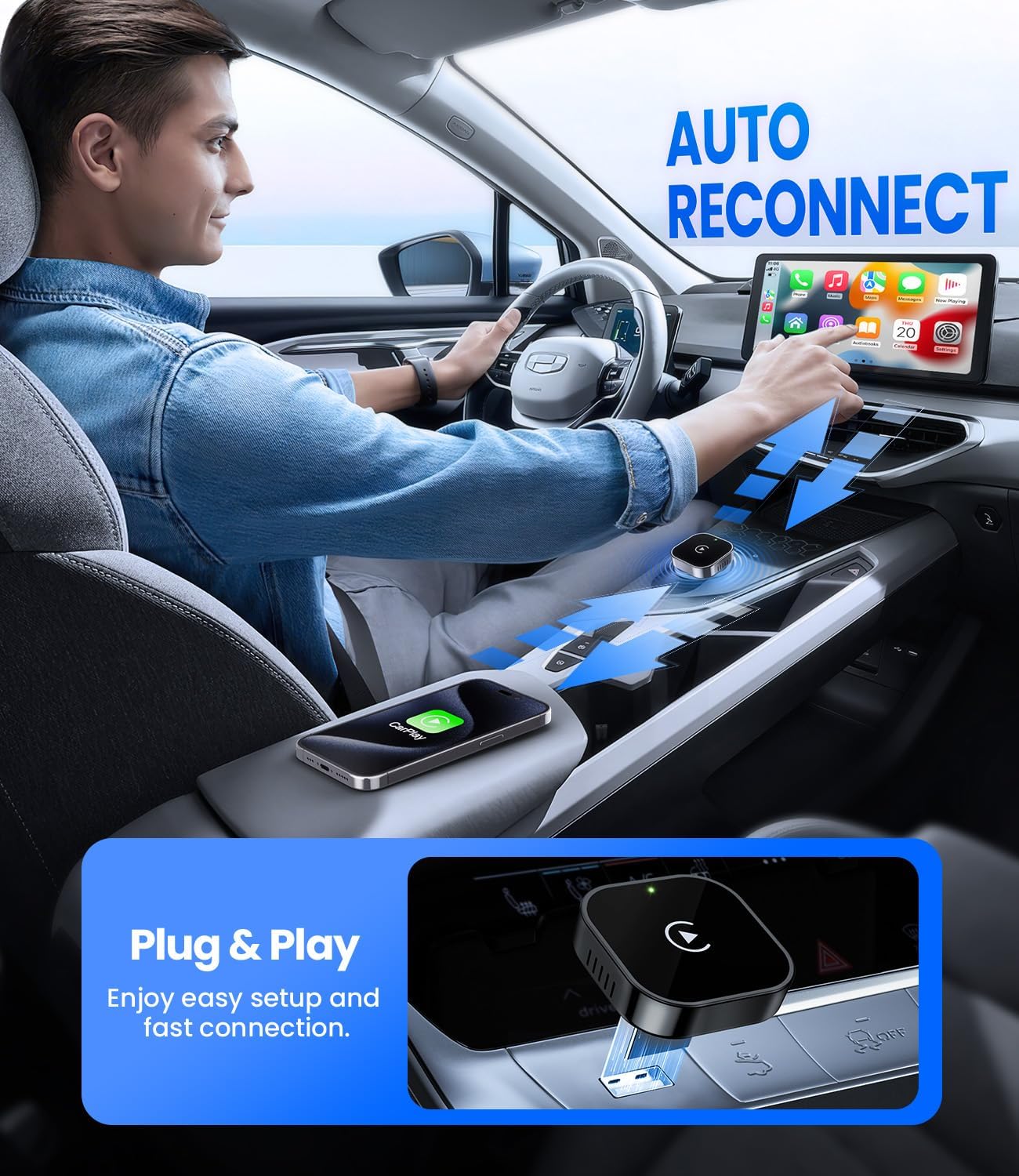 Teeran Wireless CarPlay Adapter 2025 Upgrade Wired CarPlay to Wireless, Mini USB Design for Cars with Built-in Wired Apple CarPlay Plug and Play Easy Use Fast Stable Connection Car Play for iPhone