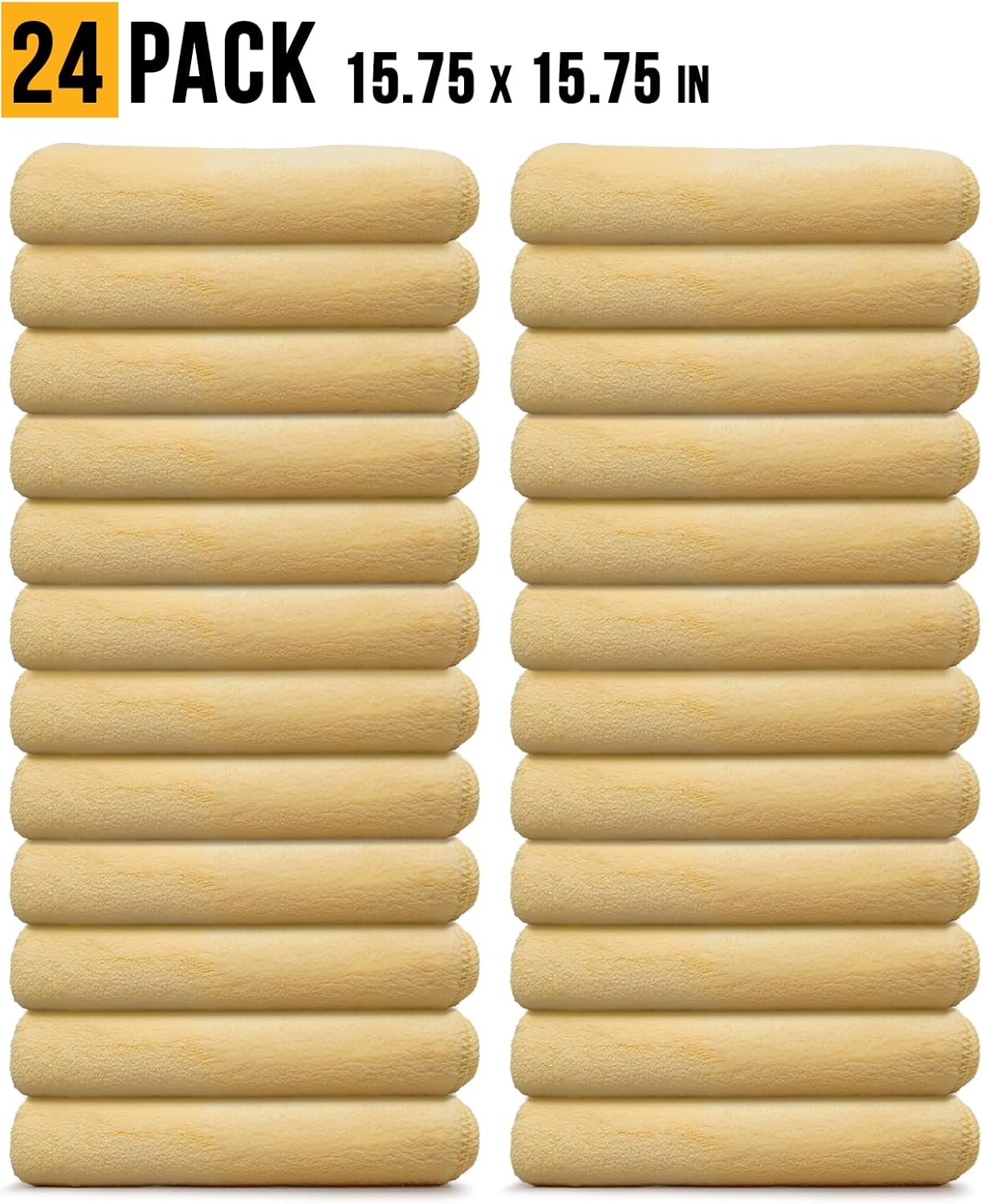 VPD Microfiber Coral Fleece Towels - Dark Yellow, Ultimate Car Drying Towels, Extra Large, Super Absorbent, Lint and Scratch Free, Perfect for Car Wax Polishing (24, 15.75" by 15.75")