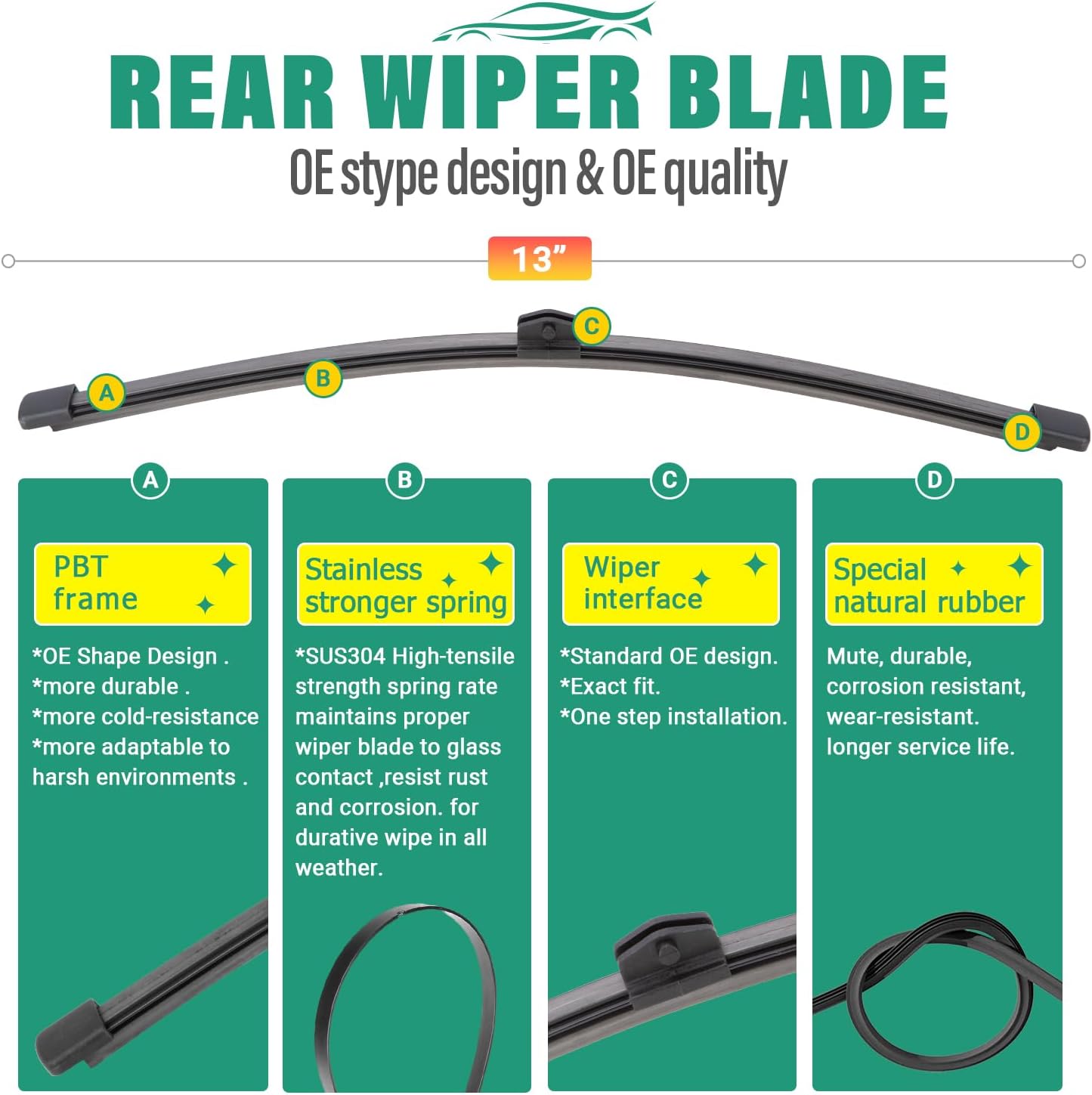 24" 20" 13" Windshield Wiper Blades Replacement for BMW X2 2018 2019 2020 2021 2022 2023 Premium All Weather Front Rear Wipers Set - OEM Quality (Pack of 3)