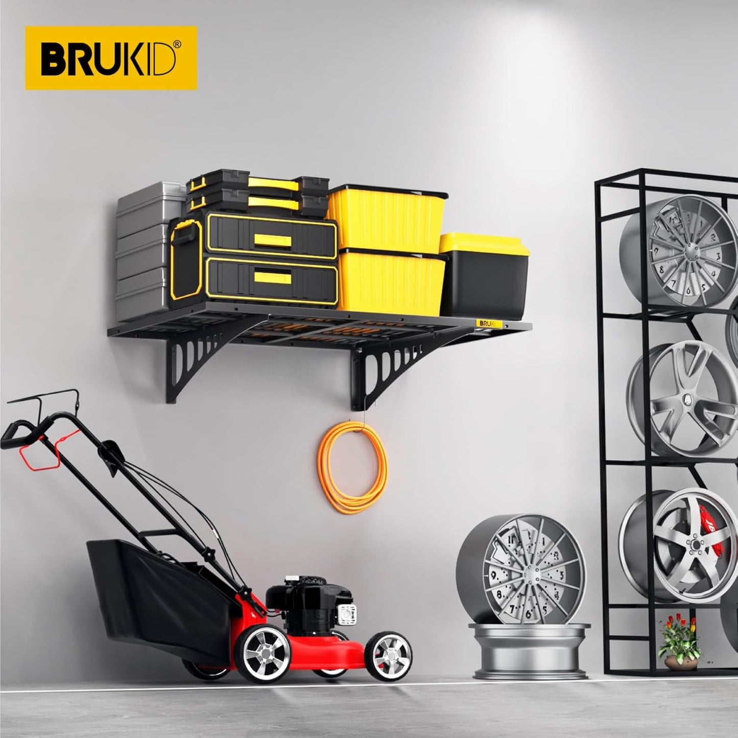 2x3ft Adjustable Rail Wall Garage Storage Shelf, Tool Room, Supermarket Wall Storage Shelving Rack (1 Pack-Black)