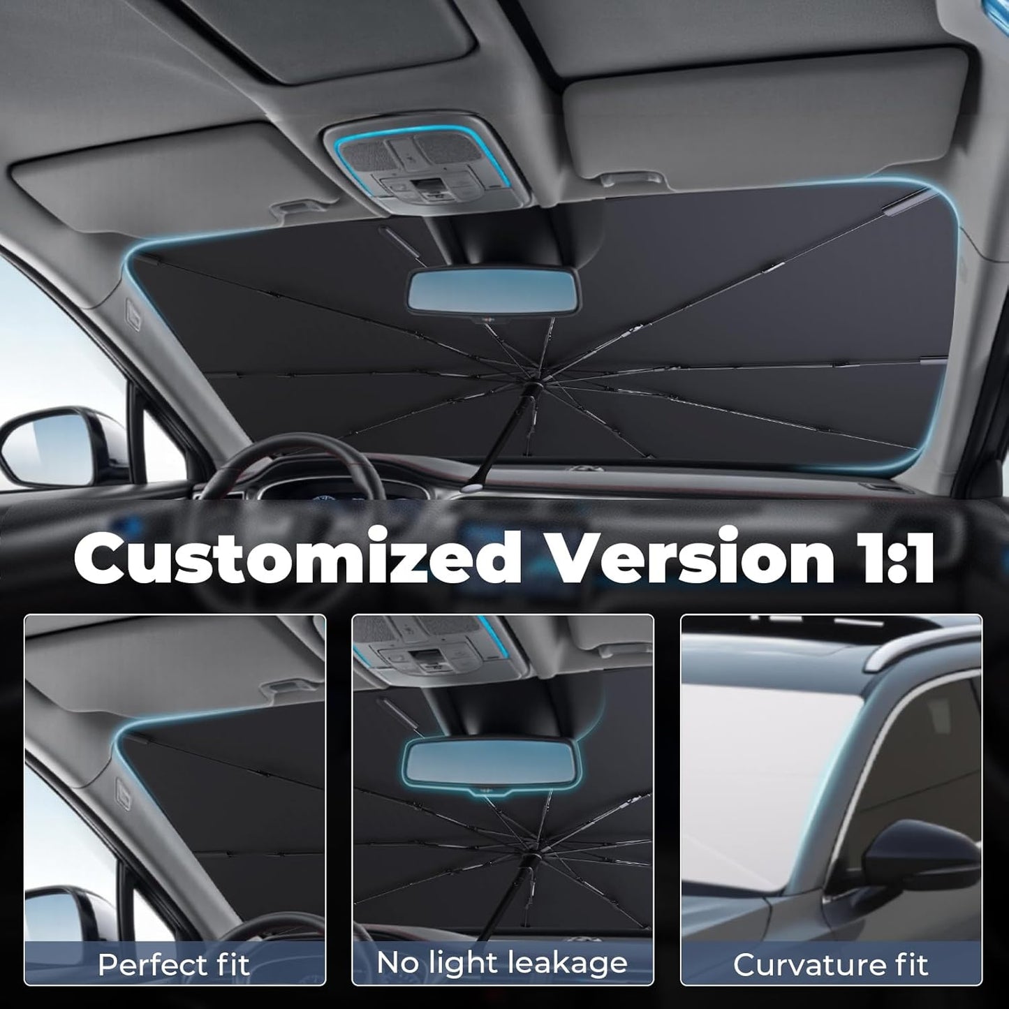 Windshield Sun Shade Umbrella Compatible with 2018-2023 Chevy Traverse Accessories: Custom Fit 210T Silver, Foldable Sunshade Front Window Sun Visor, Blocks UV Rays, Keeps Car Cool for L, LS, LT, RS
