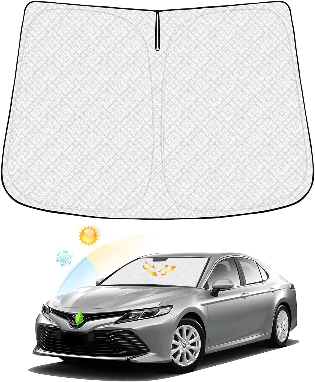 Windshield Sun Shade for 2018-2024 Toyota Camry Accessories Thicken 6-Layer Foldable Front Window Sunshade Cover Sun Visor Protector Block UV Rays Keep Vehicle Cool