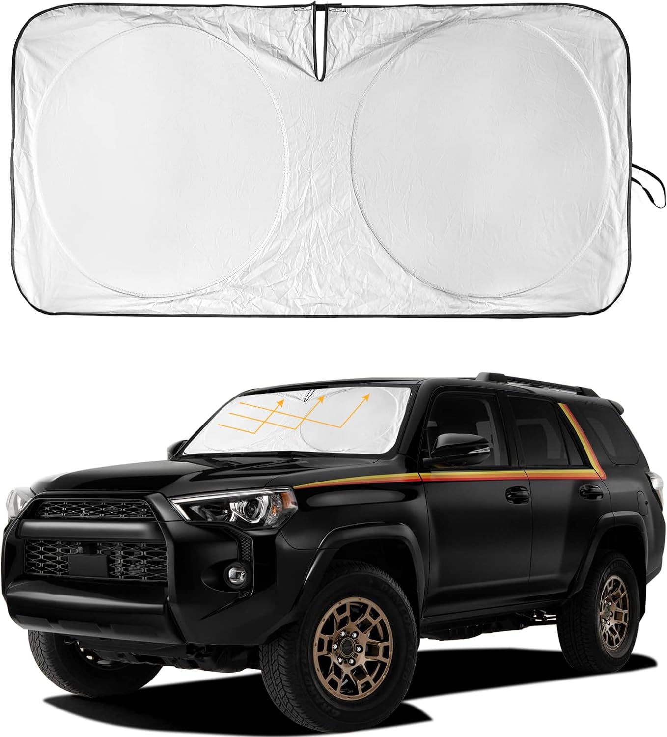 Car Windshield Sun Shade for 4Runner 2003-2009-Sunshade for Front Window Cover Custom Fit Toyota RAV4 4Runner Sequoia Land Cruiser Sun Visor Protector 210T Fabric Foldable Shades Block UV Ray (M+
