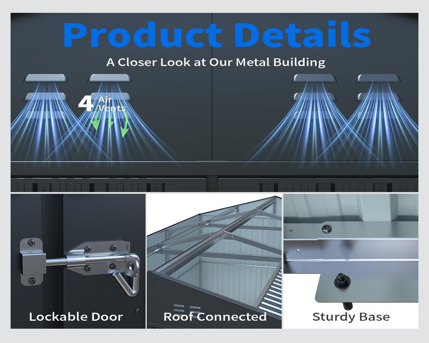 10x20 Metal Shed, Metal Garage Building with 2 Lockable Doors, Prefab Garage Shed with 4 Air Vents, Large Sheds & Outdoor Storage Clearance, Car Sheds for Truck, Tool, Lawnmower, Black