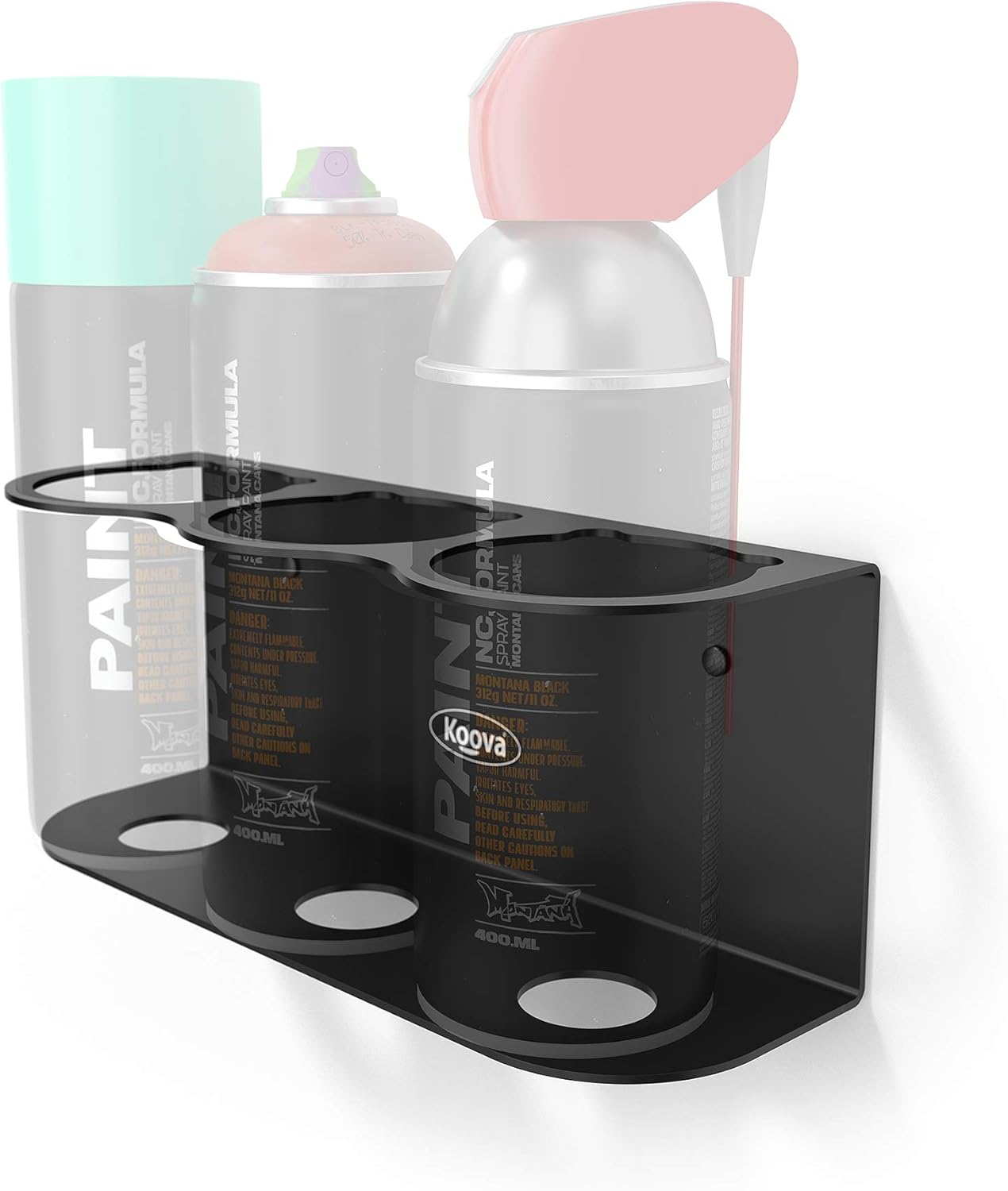 Koova 3 Aerosol Spray Can Holder | Easy Install Wall Mount | Heavy-Duty Powder Coated Steel Storage Rack for Garage & Home | Craft Workspace Paint Bottle Organizer | Hardware Included | USA Made
