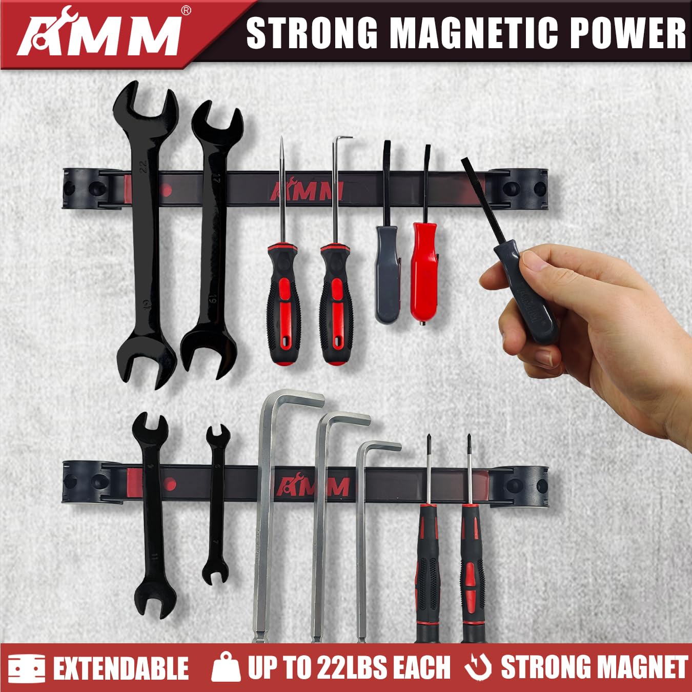 AMM 8PCS Magnetic Tool Holder Strip, 12" Heavy Duty Tool Organizer Magnetic Strip with Mounting Screws, Tool Magnet Bar for Tool Storage, Garage Organization