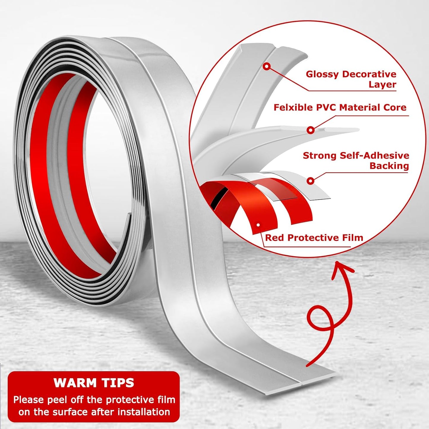 Flexible Wall Corner Protector Moulding Trim Peel and Stick Wall Corner Guards Edge Protector Self Adhesive Molding Trim Strip for Edge Ceiling (Silver, 0.8 in x 40 Ft)