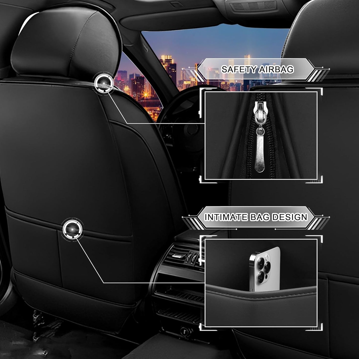 Car Seat Covers for Chrysler Pacifica 2004-2025, Stylish Sport Seat Cover, Premium Nappa Leather Car Seat Cover. Automobile Seat Covers Sets.(Standard 5 Seats/Black White)