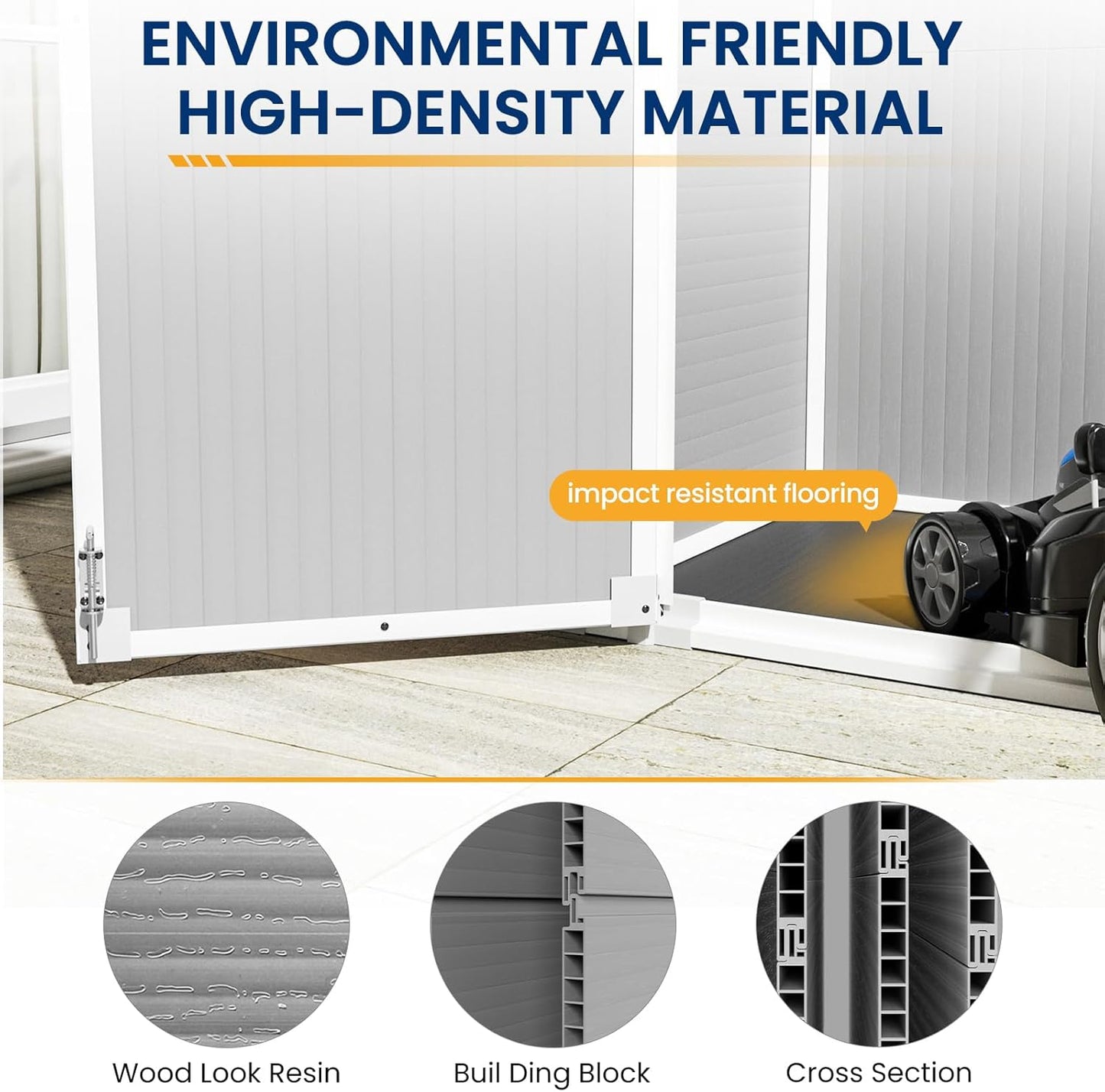 Amopatio 41 Cu Ft Horizontal Outdoor Storage Shed, Resin Trash Can Storage,Resin Shed for Garden Tools, Lawn Mowers, Garbage Cans, Patio Use, Grey