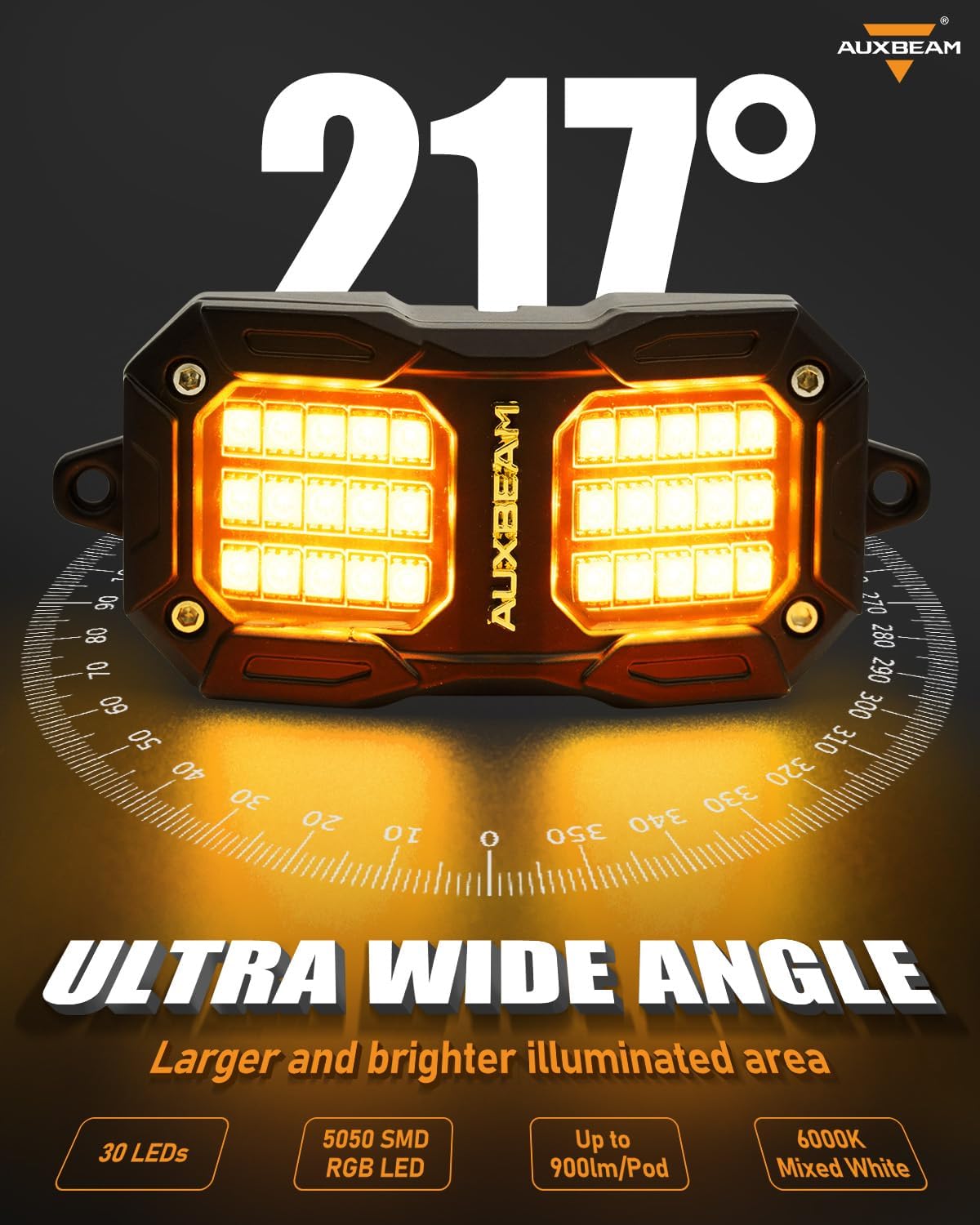 Auxbeam 2-Pod Dynamic Color Changing RGB LED Rock Lights for Trucks UTV ATV Boat Waterproof, Bluetooth&Remote Control Wheel Well Lights w/Brake Mode, 1 Year Warranty, (No Controller)