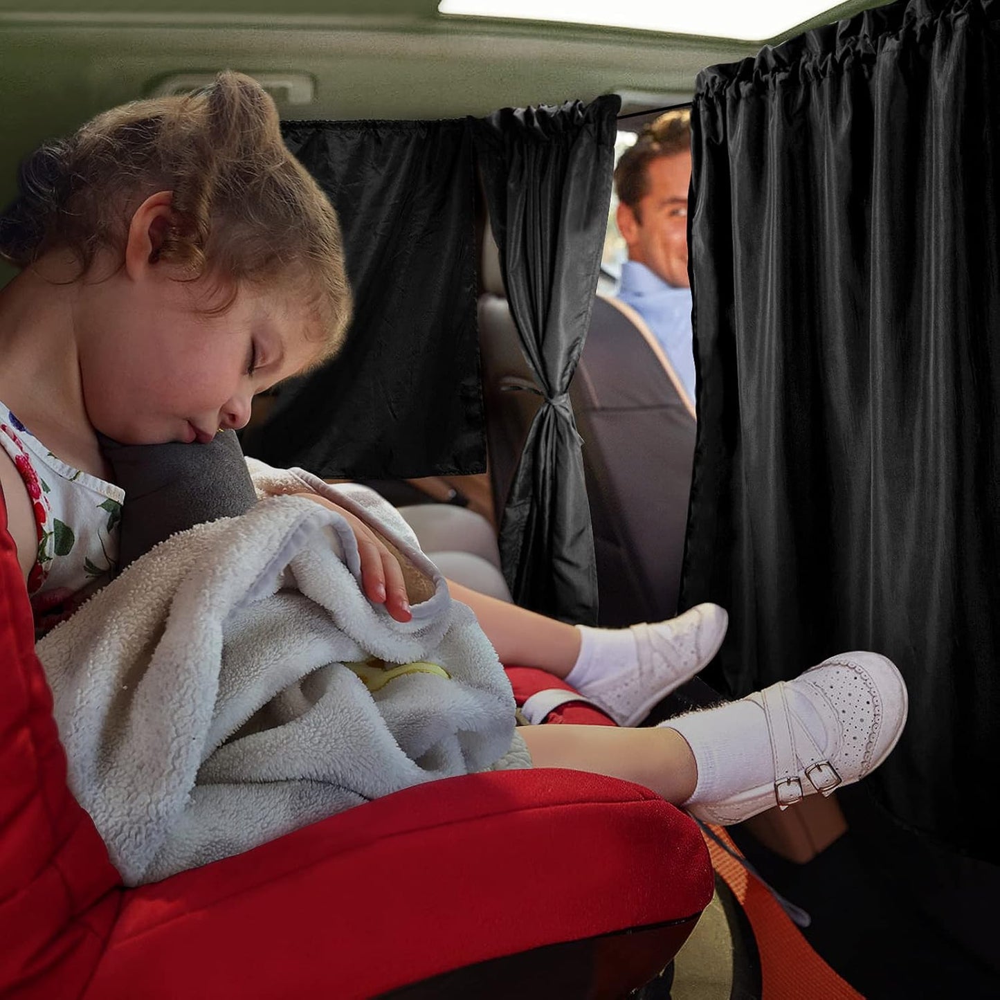 Set of 3 Car Privacy Curtains - 95% Light Blocking Fabric Rear Seat & Side Windows Divider Curtain Baby Shades, Wide Sedan SUV Sunshade Screen Covers for Travel Camping Nap Sleeping