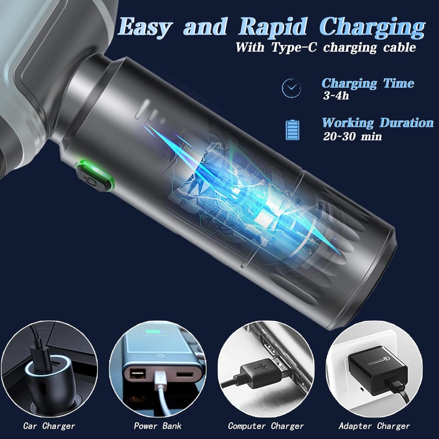 Car Vacuum Cleaner,16000PA High Power Mini Vacuum Cleaner, 7-in-1 Rechargeable Handheld Vacuum, Portable Cordless Compressed Air Duster & Air Blower for Cars, Home, Office, Pet