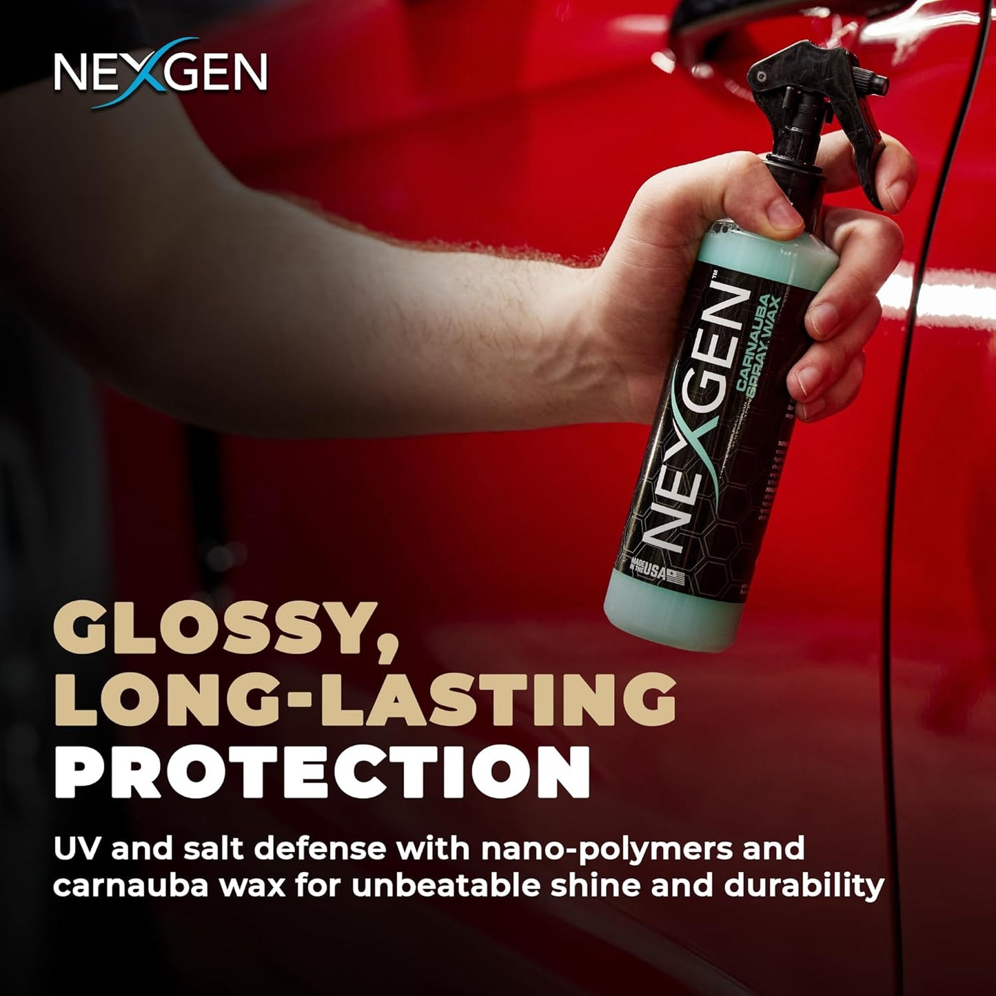 Nexgen Carnauba Spray Car Wax (8oz) - Nano-Polymers & Brazilian Carnauba for UV Defense & Wet-Look Gloss - Instant Car Detailing - Car Cleaning Supplies - Spray Wax for Cars, Trucks & More