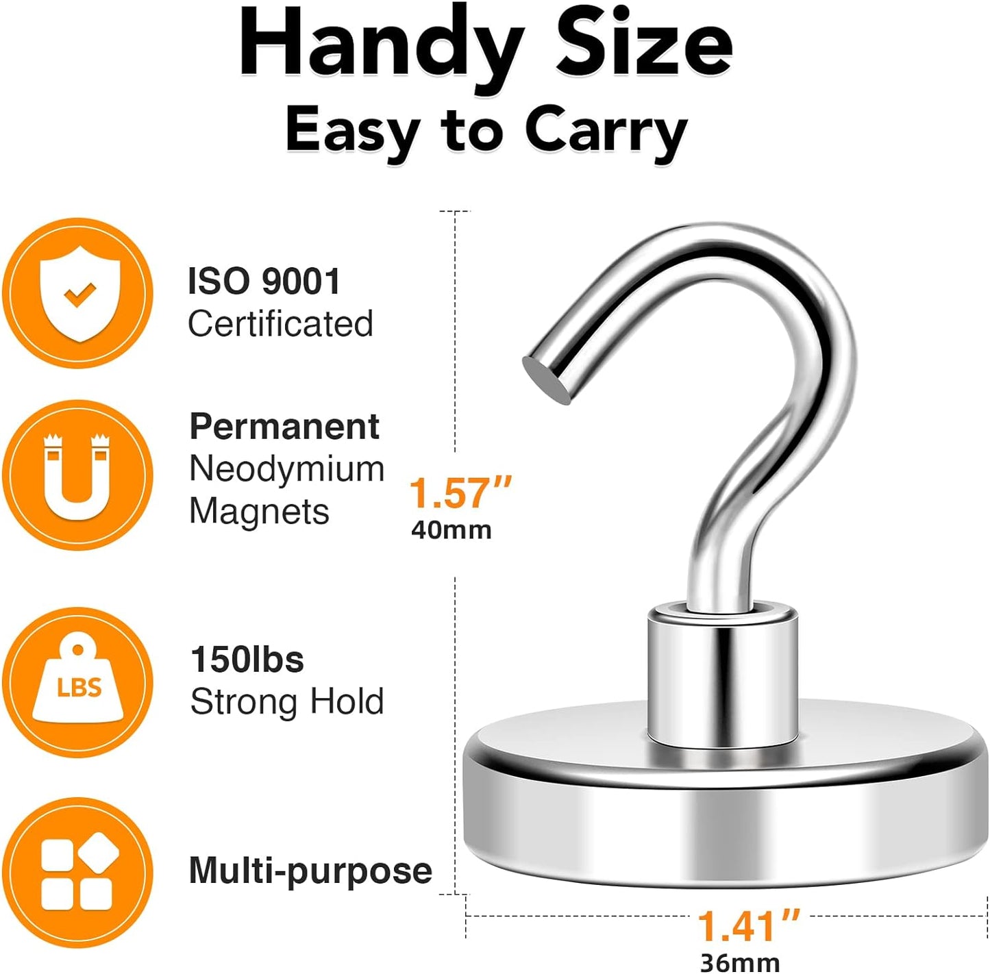 MIKEDE Magnetic Hooks Heavy Duty, 150LB+ Strong Neodymium Magnets for Refrigerator, Large Magnetic Hooks for Hanging, Magnets with Hooks Cruise Ship Essentials for Kitchen, Workplace - 8 Pack