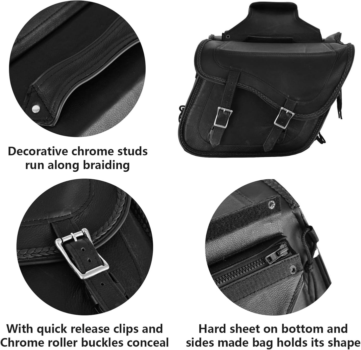 GARGOYLE BELLS Motorcycle Saddle Bags Leather Motorcycle Luggage Bag with Gun Holsters For Softails Sportsters and Choppers Tool Bags For Motorcycle (Black PVC-Style 2, 14" x 8" x 11")