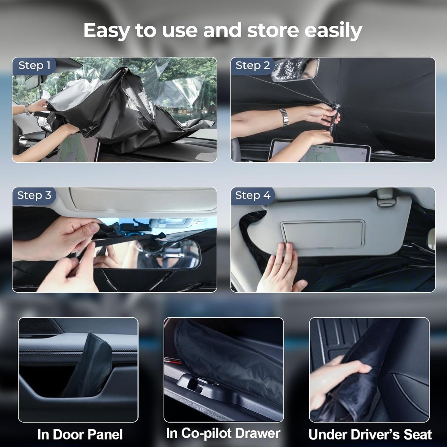 Windshield Sun Shade Umbrella Compatible with 2022-2025 Chevy Bolt EUV Accessories: Custom Fit 210T Silver, Foldable Sunshade Front Window Sun Visor, Blocks UV Rays, Keeps Car Cool for LT, Premier
