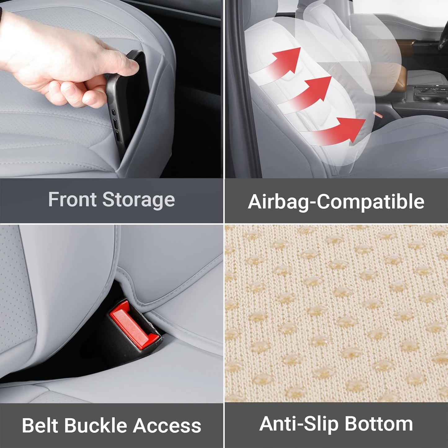 Coverland Custom Car Seat Covers Compatible with 2003-2009 Ram 3500 Quad Cab - Premium Leather Non-Slip Memory Foam Waterproof Custom Interior Protector Full Set-Gray [See Size Chart-Size X139]