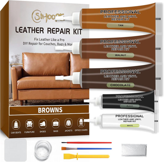 Leather Repair Kit,Car Seats, Sofa,Jacket & Purse - Repairs Burn Holes,Scratches,Tears - Restores Faux,Vinyl,Artificial and Real Leather (Brown)