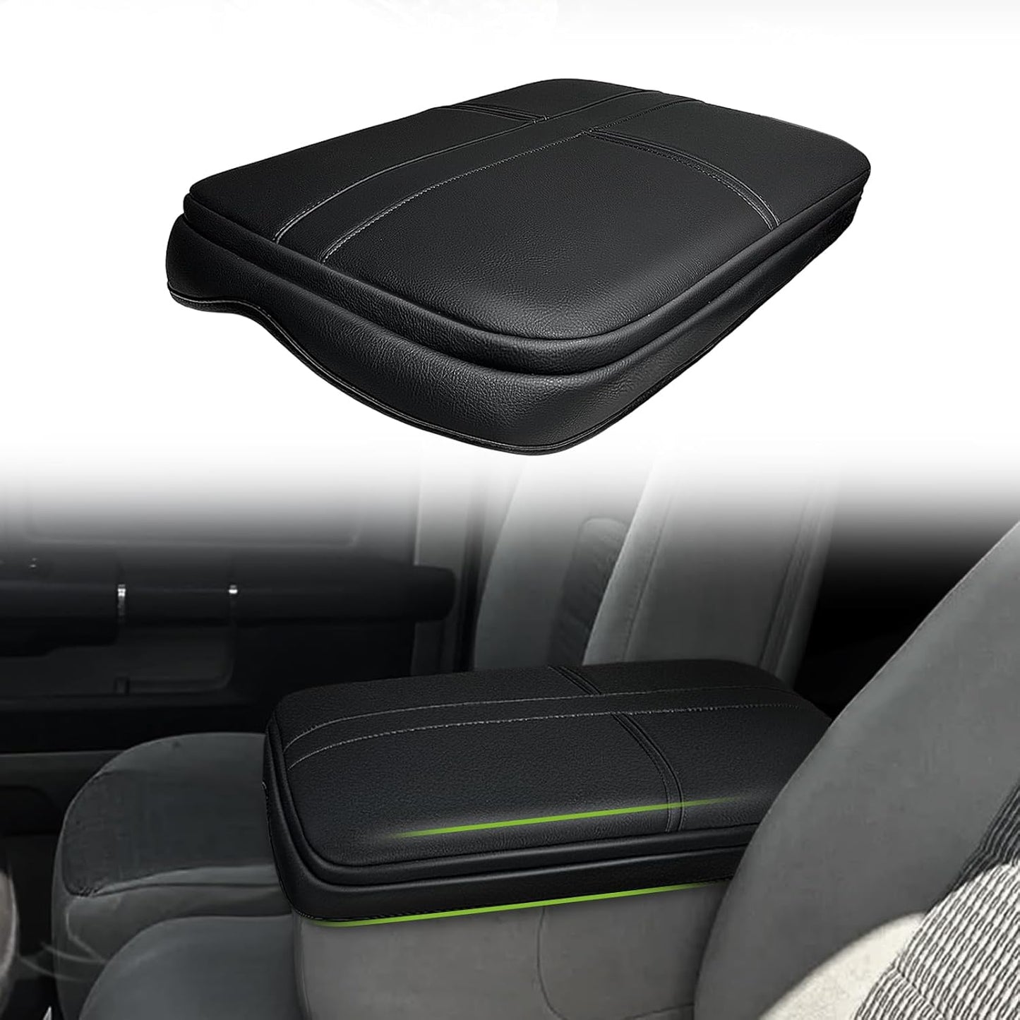 Muslogy Center Console Armrest Cover Compatible with Dodge Ram1500/2500/3500 2002-2012 Comfort Armrest Pad Arm Rest Cushion Vegan Leather Protector 1-Inch Extra Thick(Jump Seat ONLY)