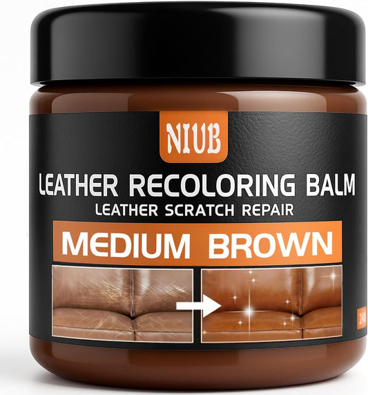Leather Recoloring Balm Leather Color Restorer Scratch Repair Leather Paint for Furniture Couches Car Seats Shoes Bags Leather Dye and Restorer Restores Faded and Scratched Leather-Medium Brown