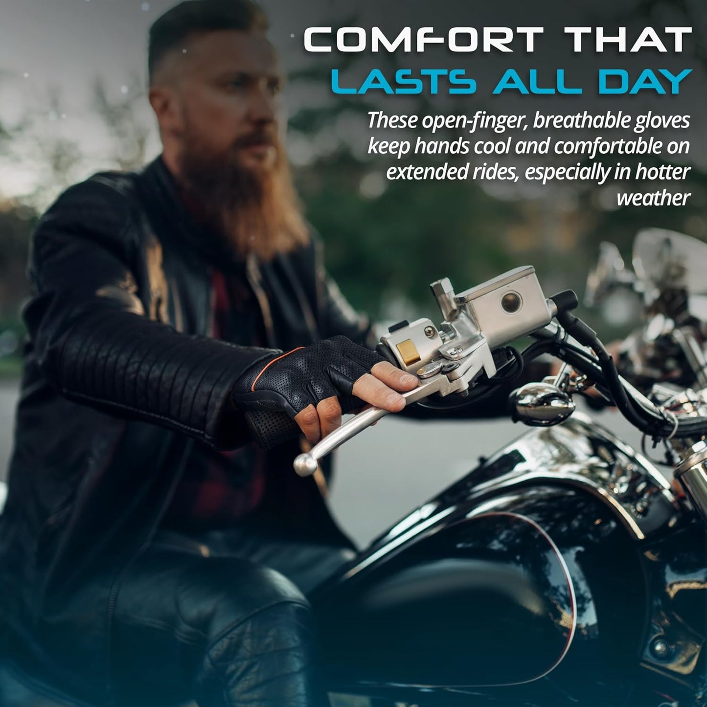 aasportx Motorcycle Gloves - Men's Leather Motorbike Gloves with Touchscreen Function - Non-Slip Pads for Men & Women