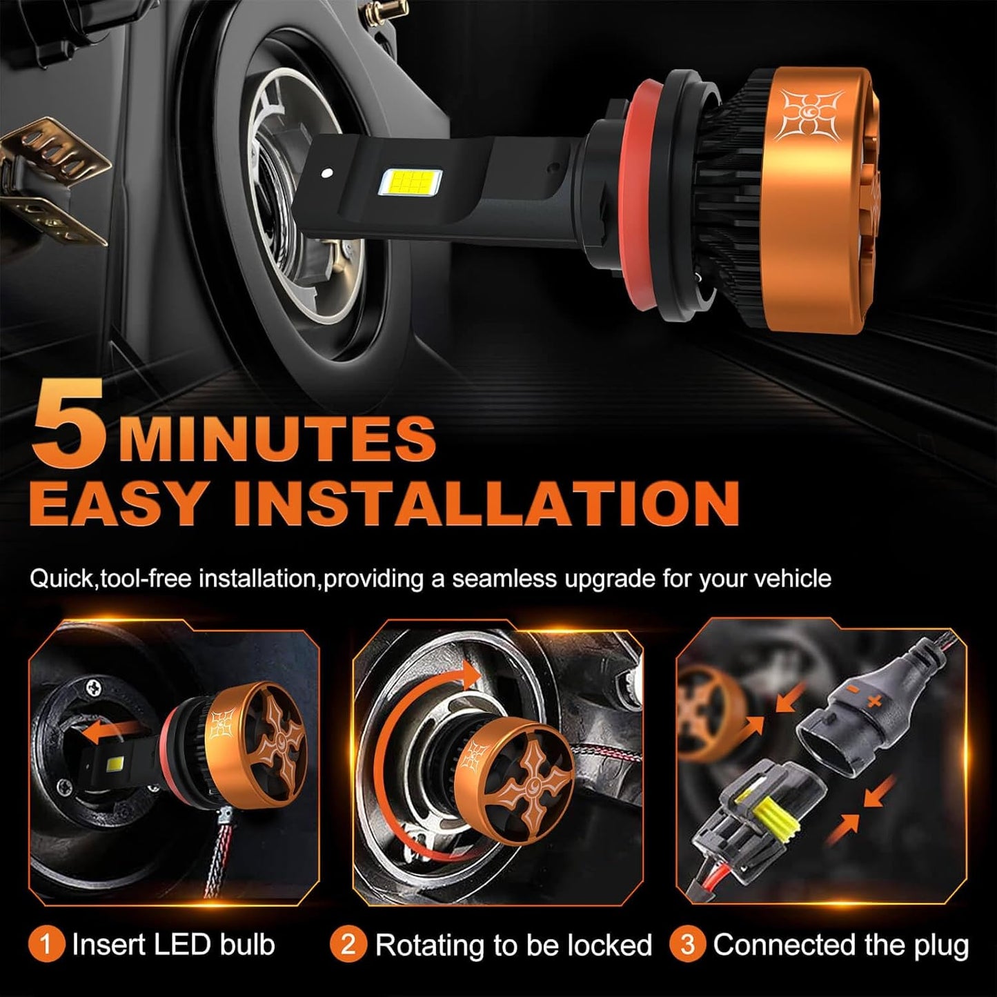 HIKARI WINGS H13/9008 LED Fog light, 30000LM Pure White 6000K LED Bulbs, Plug & Play IP68 Waterproof Pack of 2