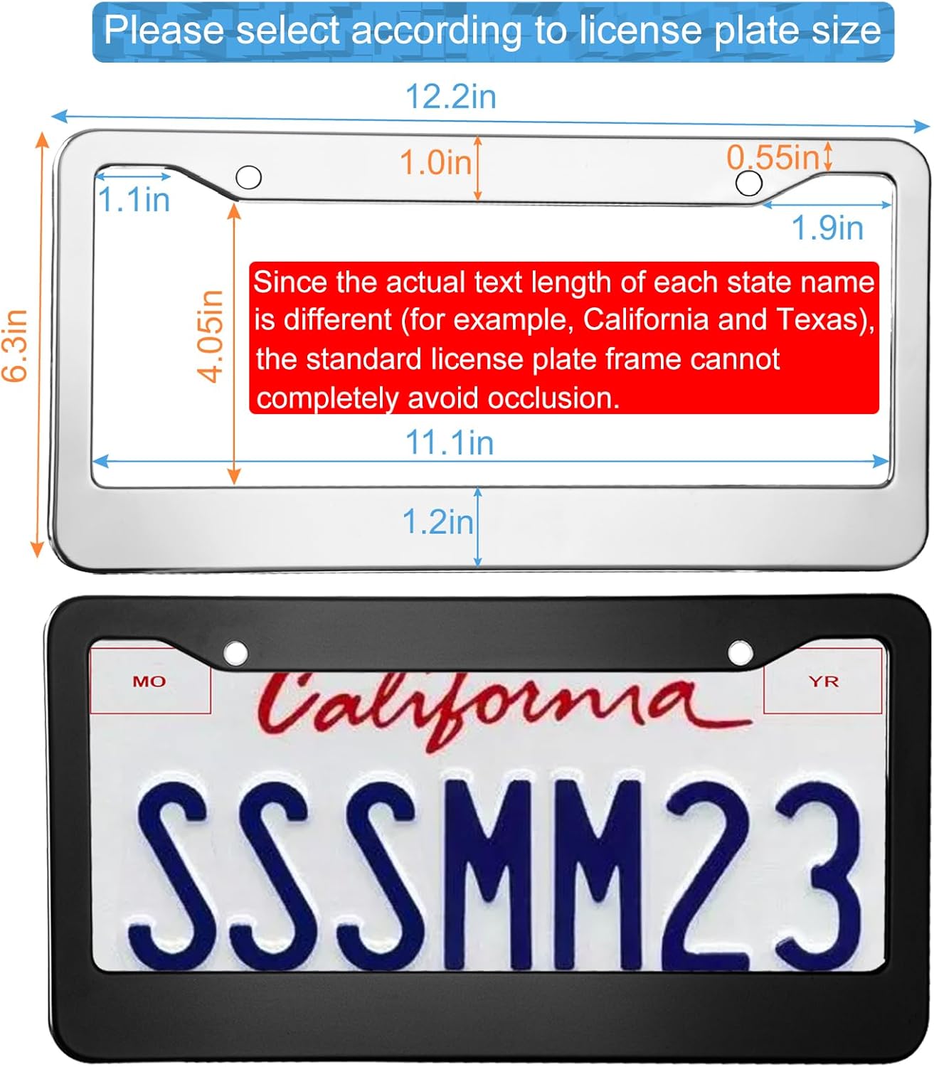 2PCS Chrome License Plate Frame, 2 Holes Silver Stainless Steel License Plate Frames, Universal Car License Plate Holder for Man, Licence Plate Frame and Screws, by Lengnoyp