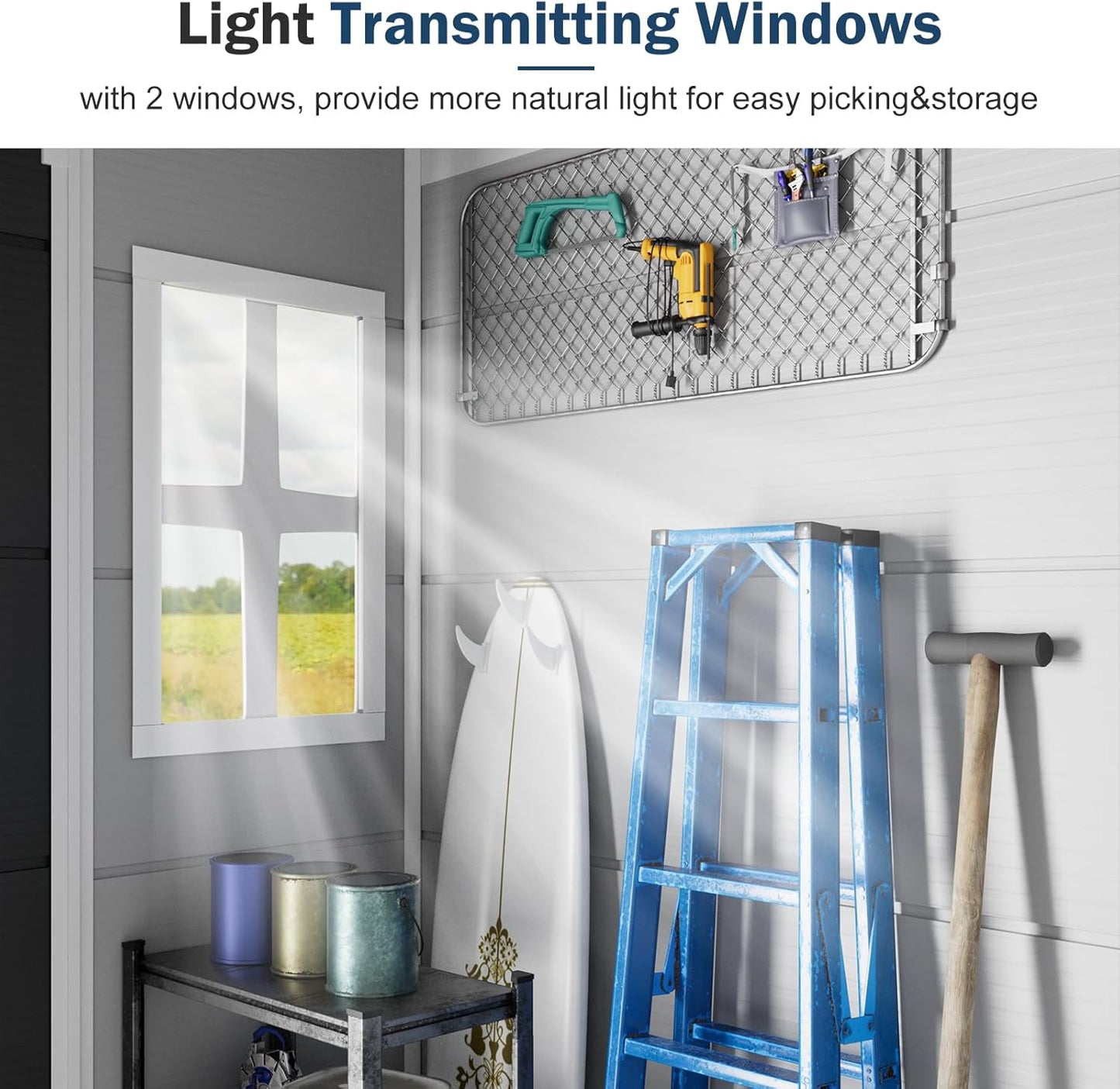 Resin Storage Shed with Floor 8x6x7 FT Outdoor Waterproof Wider Door Plastic Sheds Kit for Backyard Garden Patio Lawn Tools, Gray