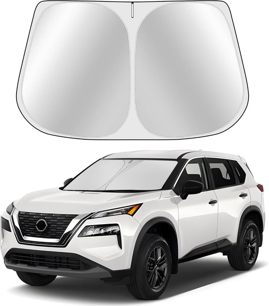 Custom Fit Windshield Sun Shade for Ni-ss-an Rogue 2021-2025 - Full Coverage, 210T Reflective Fabric, Double-Layer Design - Blocks 99% UV Rays, Keeps Car Cool, Easy to Install and Store