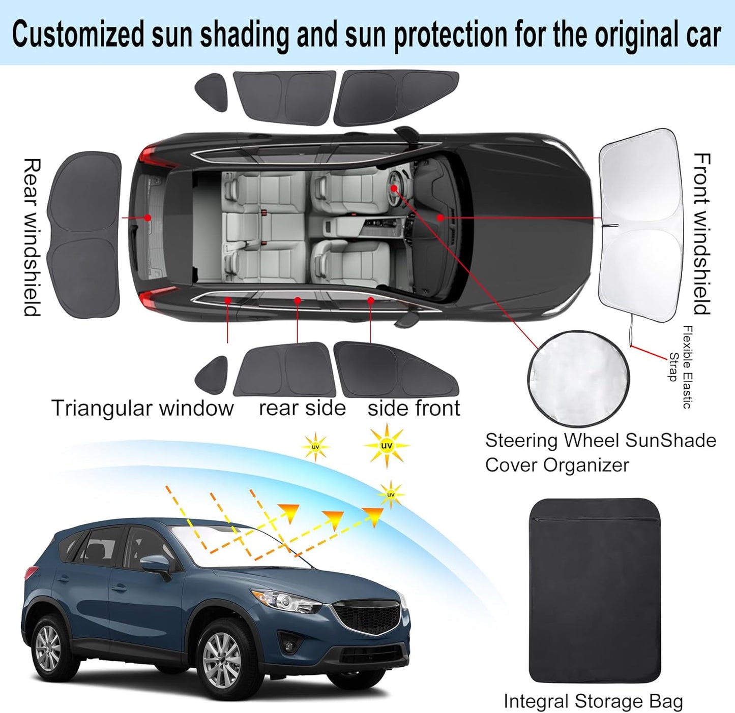 TINGLU Window Shades for Mazda CX-5 2013 2014 2015 2016 Accessories Car Side Full Windows Rear Triangular Windshield Sun Shade Sun UV Rays & Privacy Protection for Camping,Napping,and Relaxing 8PCS