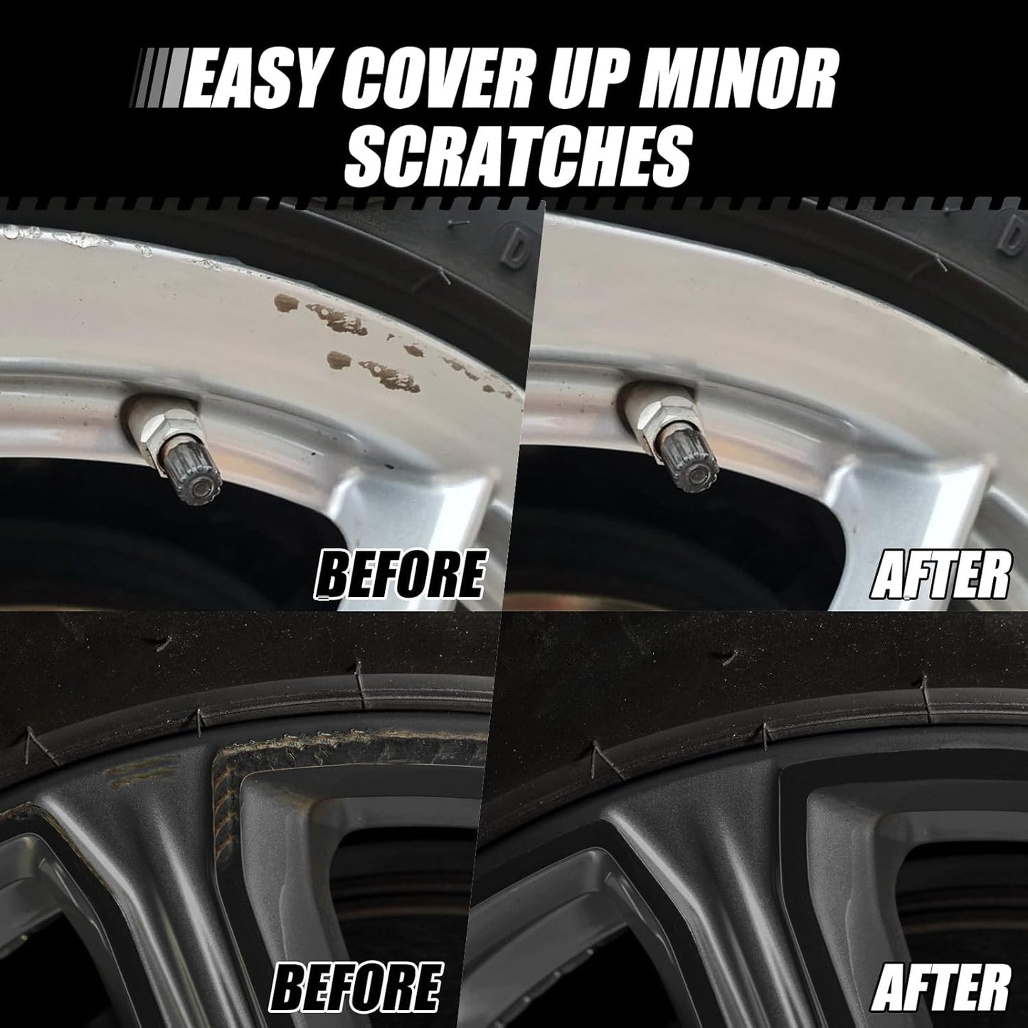 Matte Black Rim Touch Up Paint - Car Wheel Repair Kit Curb Rash, Gloss or Matte Black Rim Touch Up Paint, Quick And Easy Wheel Scratch Repair Kit, Wheel Repair Kit Curb Rash (Matte Black)