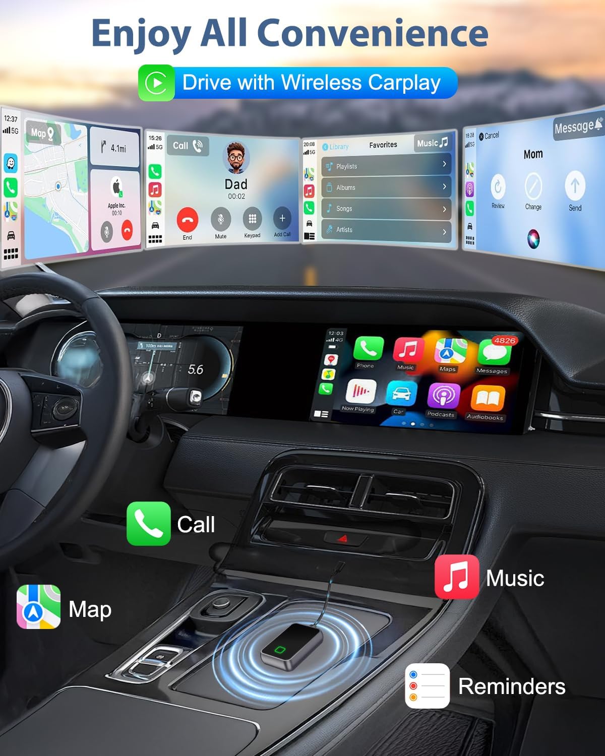 Wireless Carplay Adapter for iPhone, Converts Wired CarPlay to Wireless, Plug and Play Dongle for Apple CarPlay, Bluetooth Control Adapter for Cars from 2016 & Cars with Built-in CarPlay