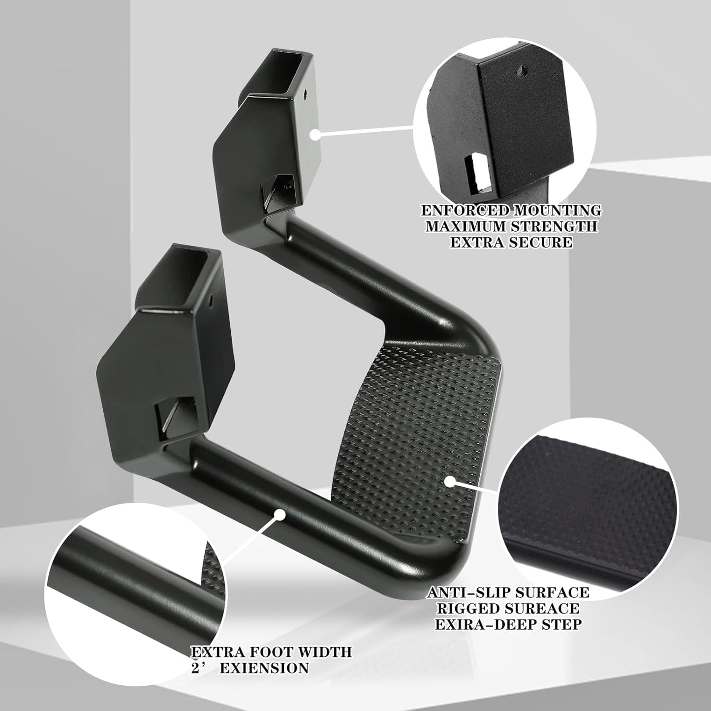 RULLINE Black Powder Coated Truck Side Step Set - 2 Pieces (1 Pair) with Mounting Brackets - Compatible with Chevy (Chevrolet), Ford, Toyota, GMC, Dodge RAM, and Jeep Trucks