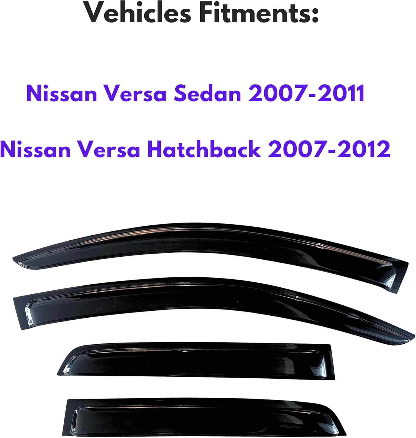 KPY Window Visor Compatible with Nissan Versa Sedan 2007-2011, Nissan Versa Hatchback 2007-2012, 4PC Rain Guard Side Window Vent Deflectors Tape-On Style, 2007 2008 2009 2010 2011 2012