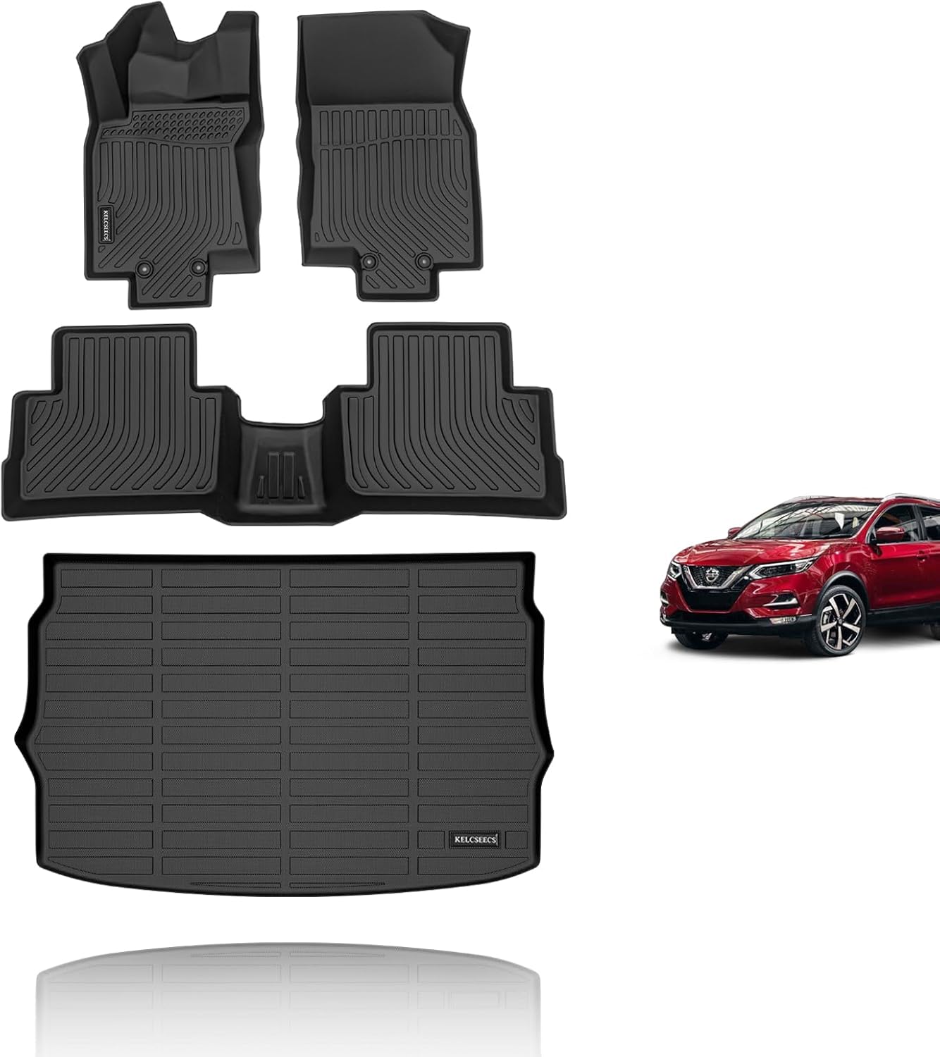 KELCSEECS Floor Mats & Cargo Liner for 2017 2018 2019 2020 2021 2022 Nissan Rogue Sport（Only Fit Cargo Mat in Upper Position） Car Mats Trunk Mat All Weather Rogue Sport Floor Mats Trunk Liner