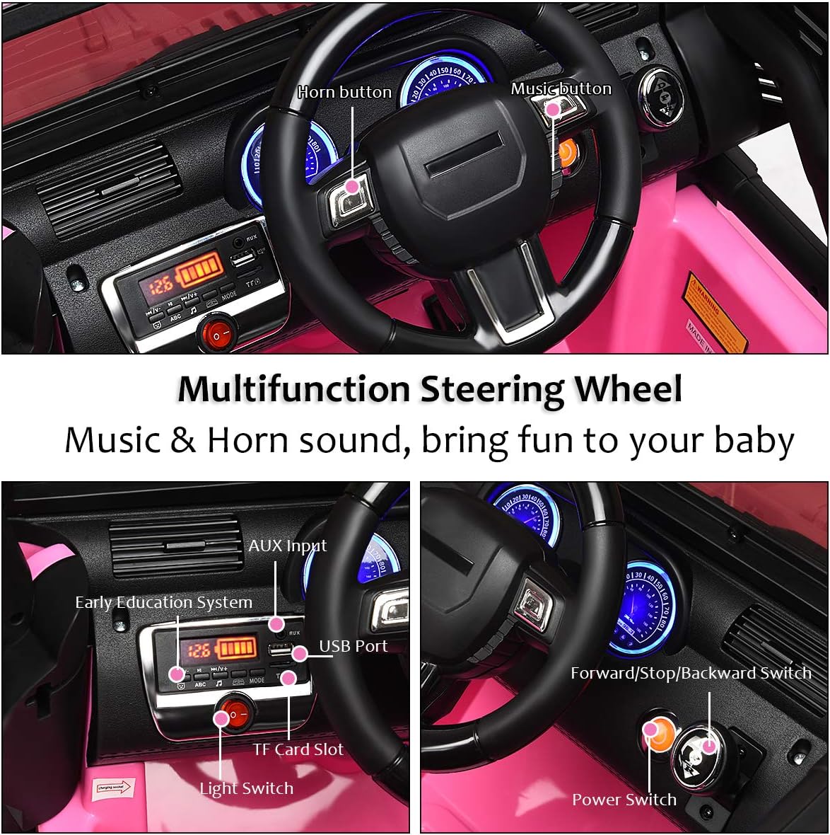 Costzon Ride On Car, 12V Battery Powered Electric Ride On Truck w/Parental Remote Control, LED Lights, Double Open Doors, Safety Belt, Music, MP3, Spring Suspension (Pink)