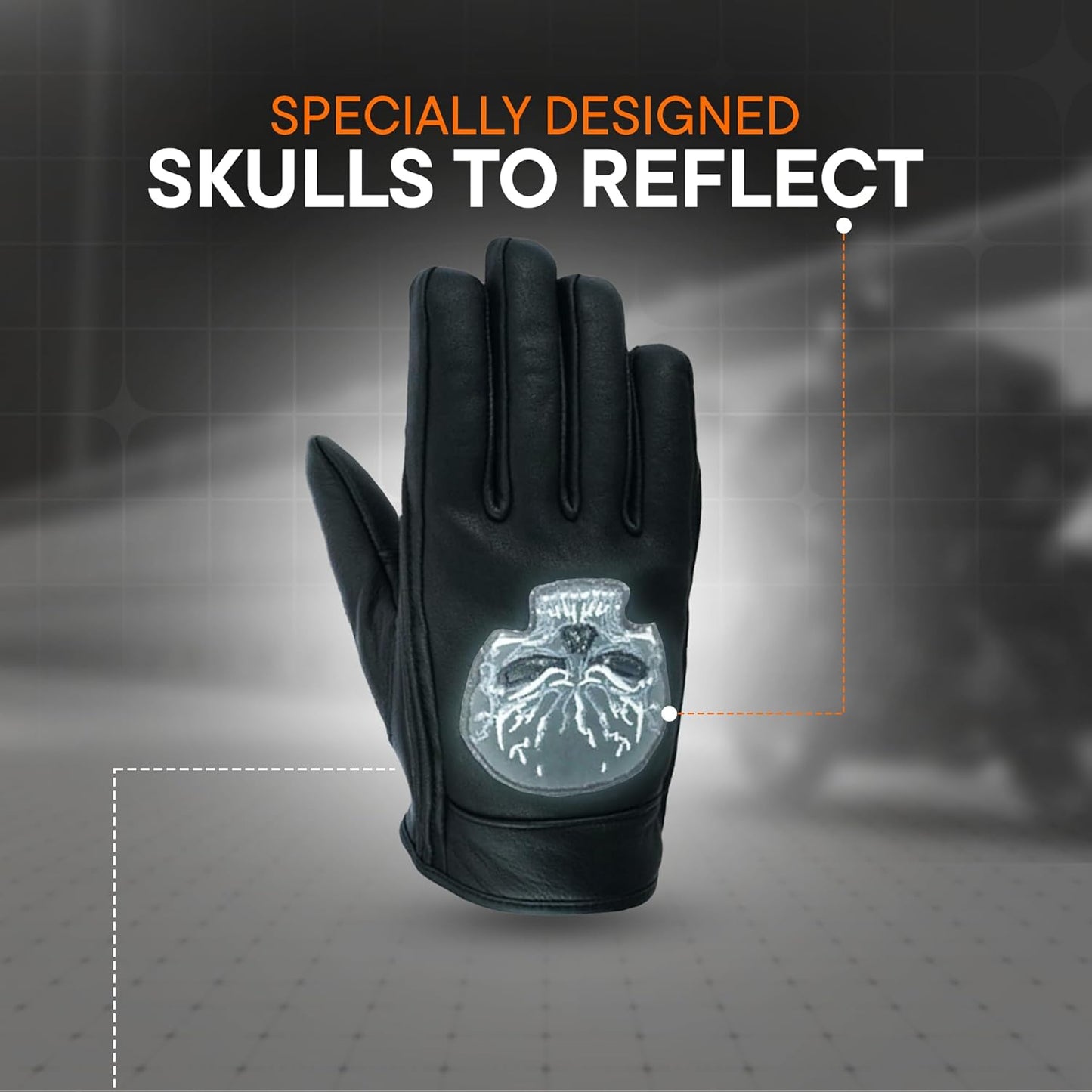 Daniel Smart Men's Motorcycle Leather Gloves with Reflective Skull Short Glove & Touch Screen Fingertips
