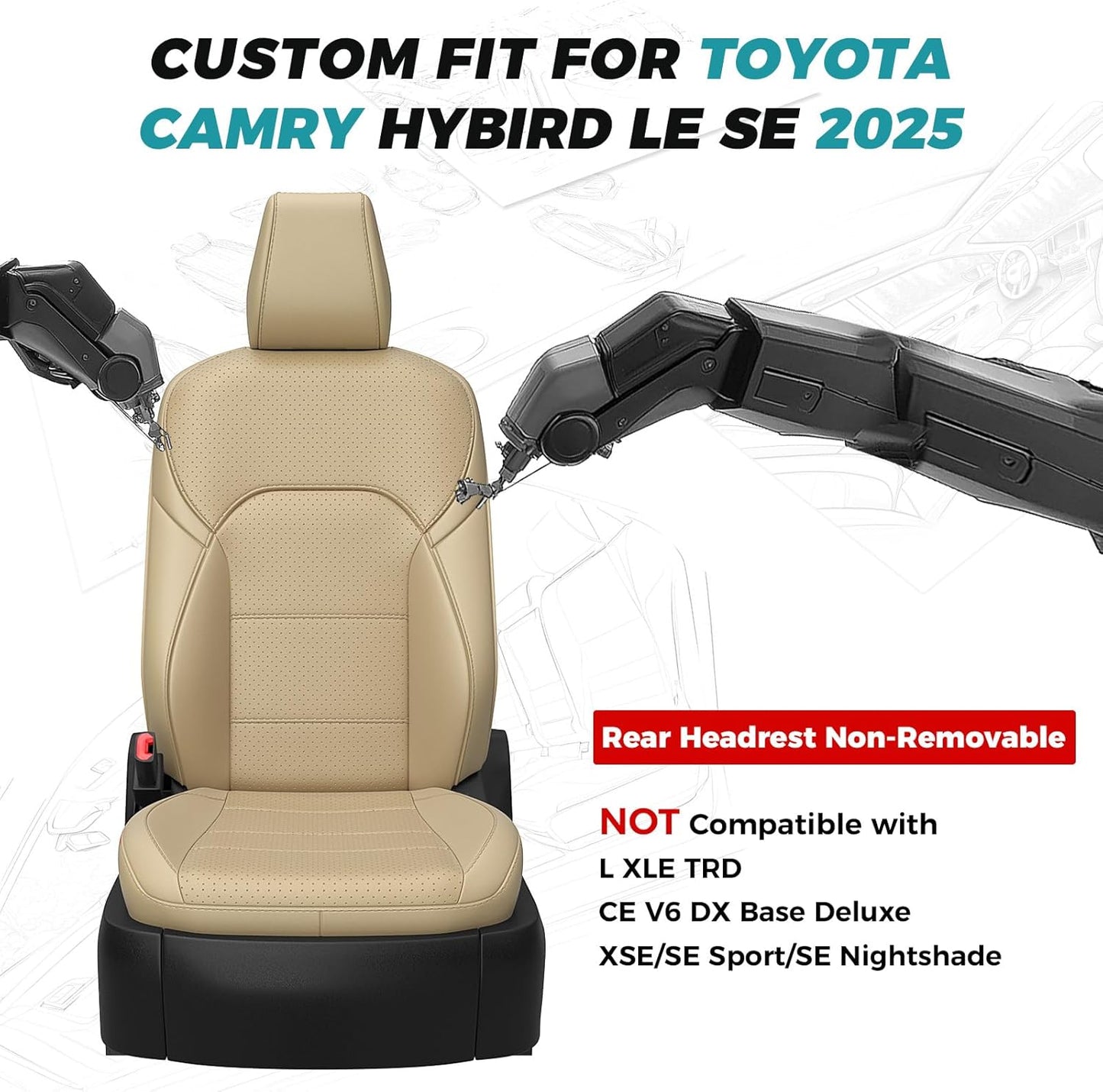 for Toyota Camry Seat Covers LE SE 2025 - Custom Fit Car Seat Covers Full Set, Leather Seat Covers for Cars, Waterproof Car Seat Cover, Beige