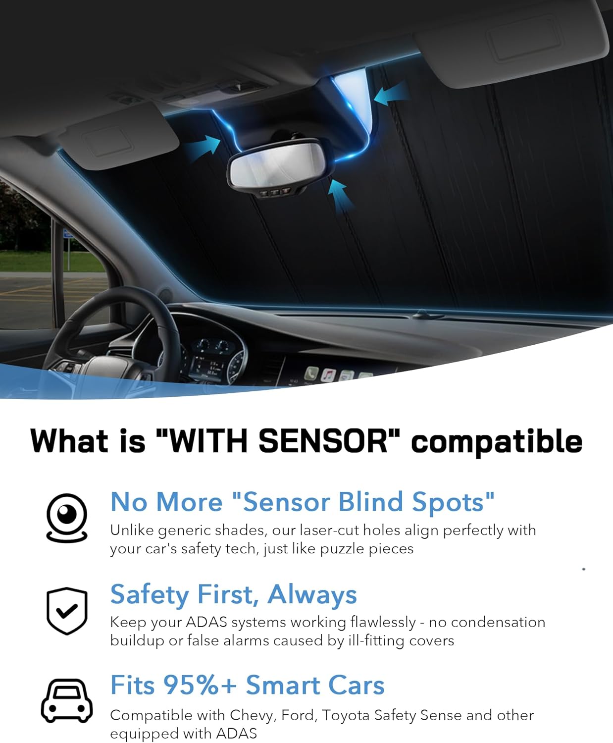 Windshield Sun Shade for Kia EV6 2022-2024,Front Window Sunshade Shield, 2-in-1 Reflective Sun Shade,Silver for Summer, Black for Winter