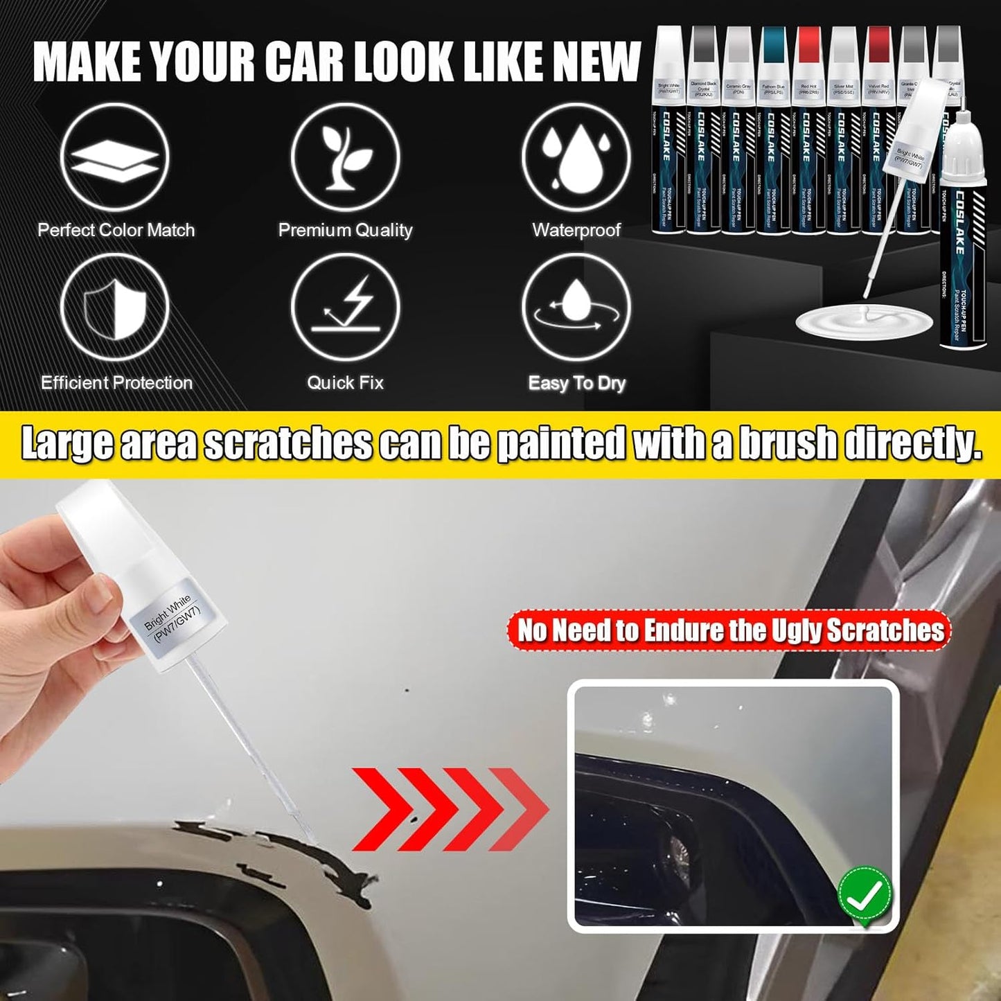 Car Touch Up Paint(Silver Mist(PSE/SSE)) for Chrysler, Car Paint Scratch Repair Kit, Quick & Easy Solution to Repair, Scratch Remover Pen with 2PCS Disposable Micro Applicators