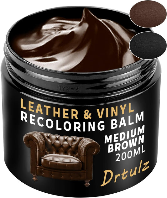 Leather Recoloring Balm, Leather Color Restorer Conditioner, Leather Restorer for Couches Paint, Leather Scratch Remover, Scratch Leather Faded Repair Kits for Vinyl Furniture (Medium Brown, 200ML)