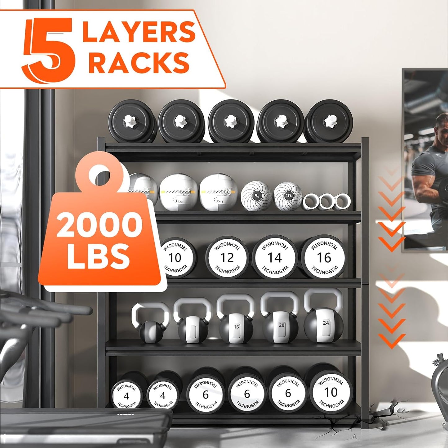 48.2" W Garage Shelving 3000LBS Storage Shelves Heavy Duty Garage Storage Shelves Adjustable 5 Tier Metal Shelves for Storage Industrial Heavy Duty Shelving Utility Shelf 24.2"Dx48.2"Wx 72.2"H