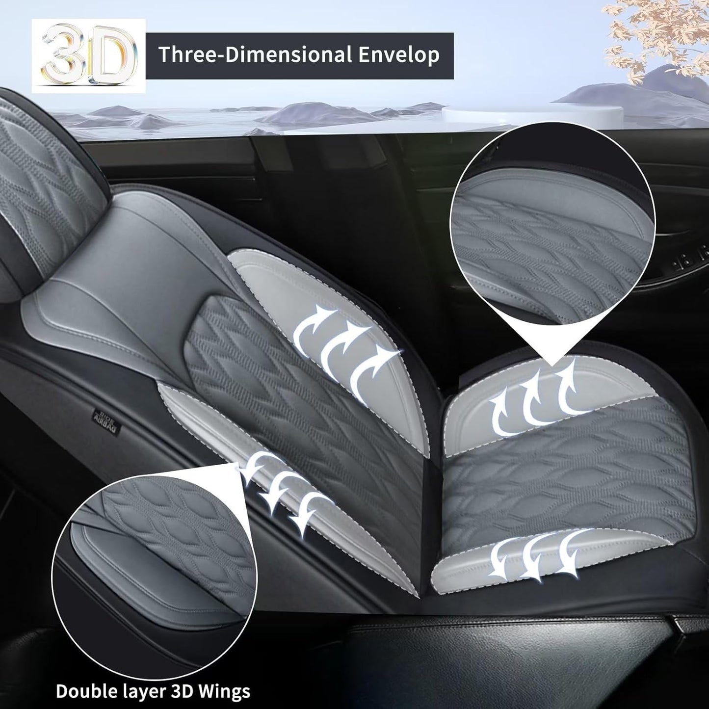 Leather Seat Covers for Car Fit for Toyota Camry 2012-2025 Full Set Car Seat Covers Waterproof Non-Slip Automotive Seat Cushion Protectors (5 Seats,Black&Grey)