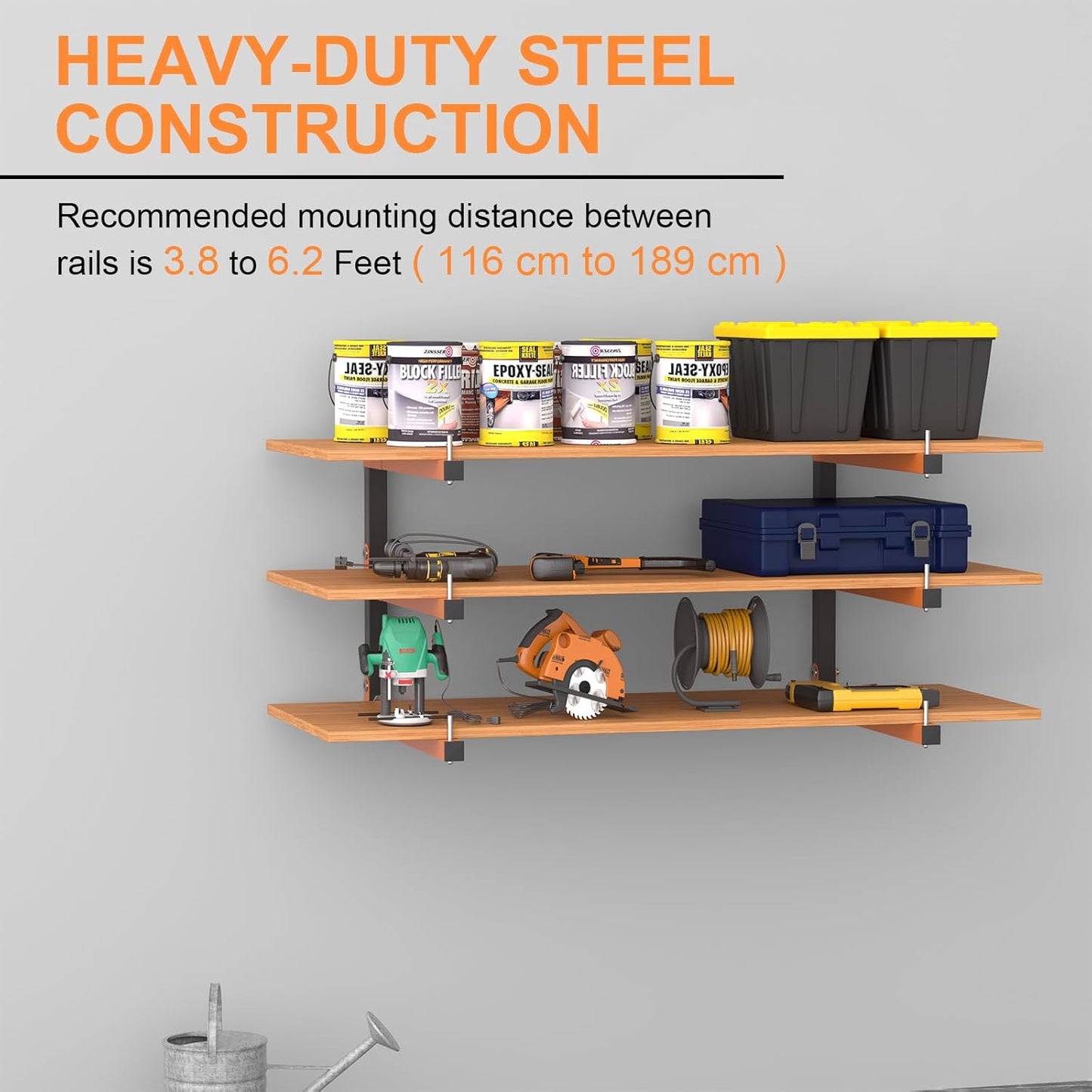 2 Pack Lumber Storage Rack, Heavy Duty Wood Storage Racks with 3-Level System 360 LBS Sturdy Garage Wood Organizer, Orange Lumber Metal Racks for Indoor and Outdoor