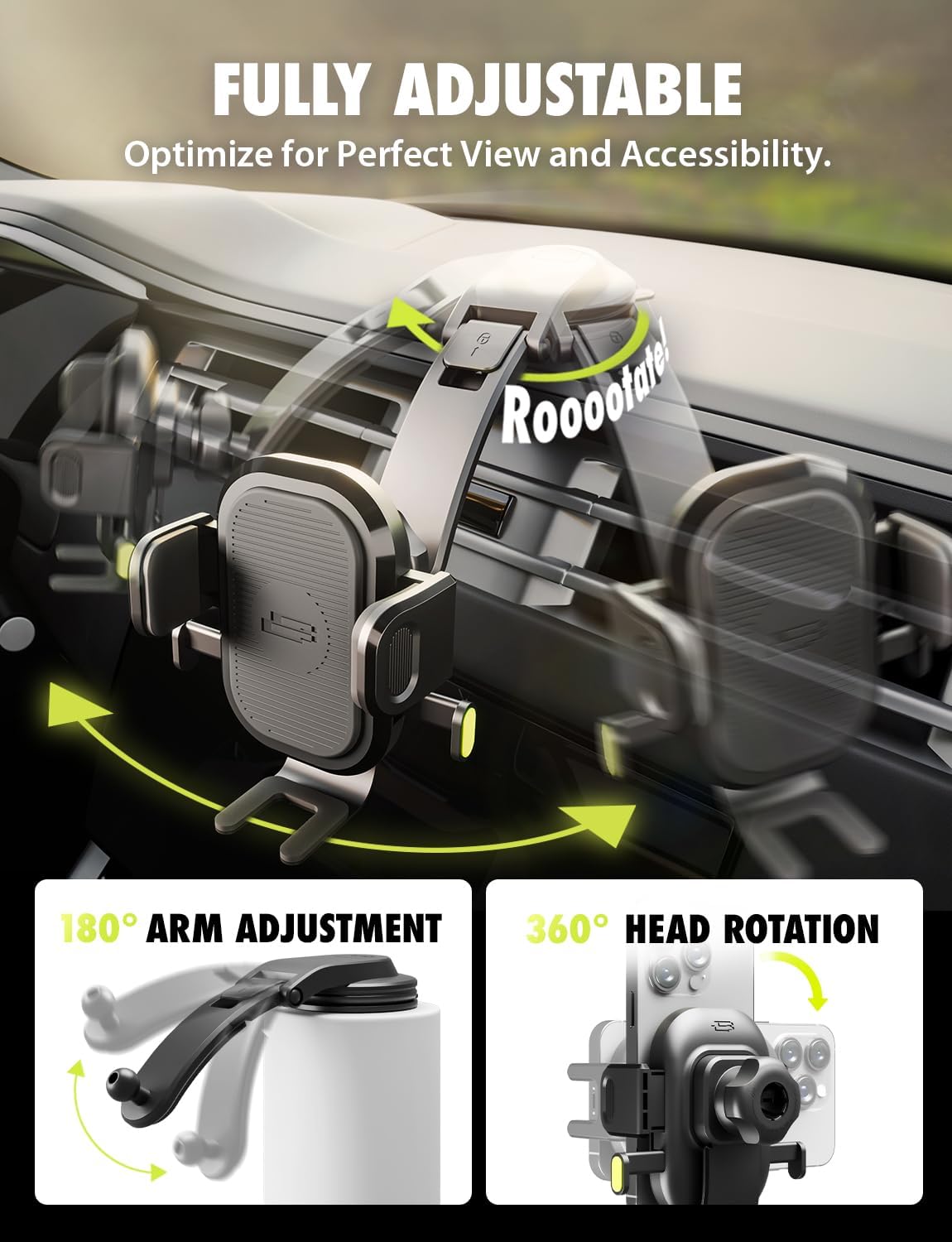 Bracketron OneClick Dashboard Cell Phone Holder for Your Car,Universal Car Phone Mount with Suction Cup,360 Rotation Dash Mount Cell Phone Holder for iPhone, Samsung, Google, Huawei,Other Smartphones