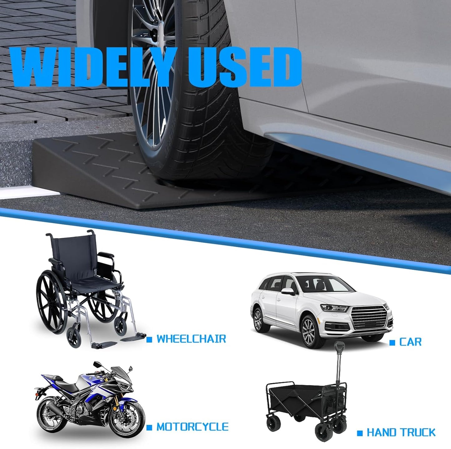 2 Pack 2.4'' Rise Rubber Curb Ramp Heavy Duty Loading Rubber Curb Ramps 3 Tons Driveway Ramp Car Slope Ramp for Loading Dock Bike Vehicle Warehouse Sidewalk Wheelchair (2.4" H)