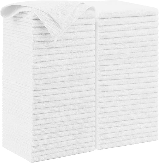 AIDEA Microfiber Cleaning Cloth White 50PK, Microfiber Towels for Cars, Premium Car Cloths, Dusting Cloth Lint Free Cleaning Rags for SUVs, House, Kitchen, Window, Workshops,12×12"
